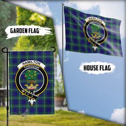 Scottish Hamilton Hunting Modern Tartan Flag with Family Crest - Tartan Garden Flag Scottish Plaid Tartan Plaid - ScotsTee - scotstee.com