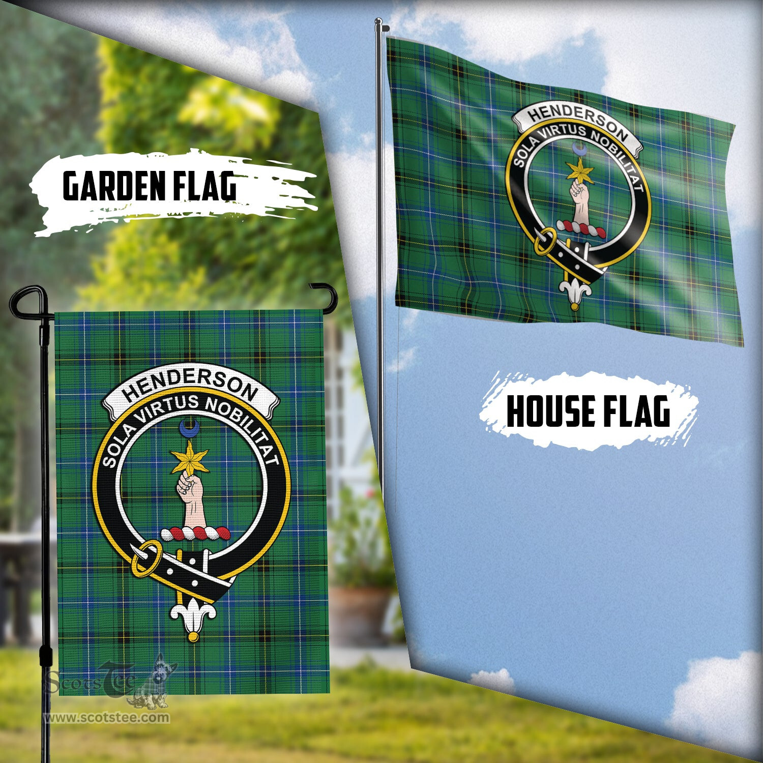 Scottish Henderson Ancient Tartan Flag with Family Crest - Tartan Garden Flag Scottish Plaid Tartan Plaid - ScotsTee - scotstee.com