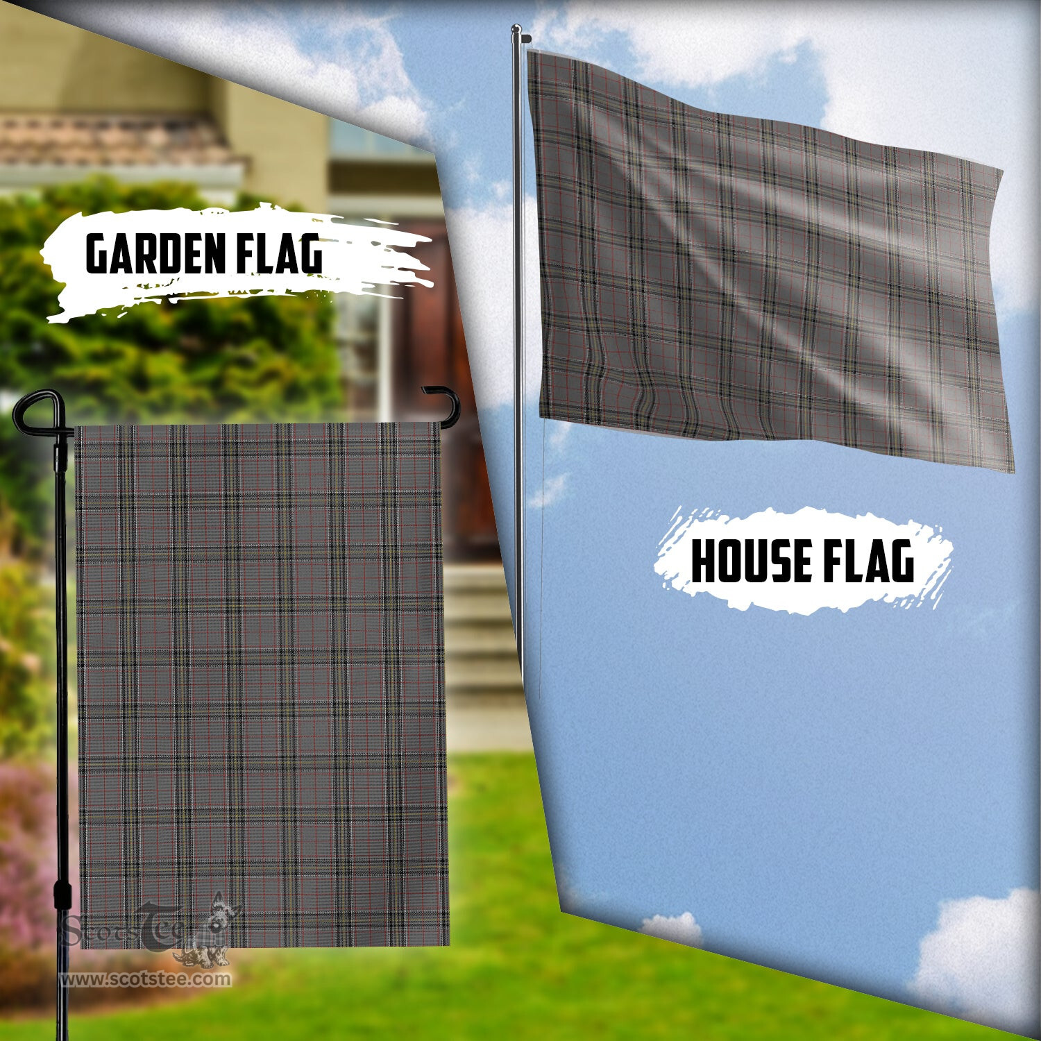 Scottish Stewart Grey Tartan Flag - Tartan Garden Flag Scottish Plaid Tartan Plaid - ScotsTee - scotstee.com