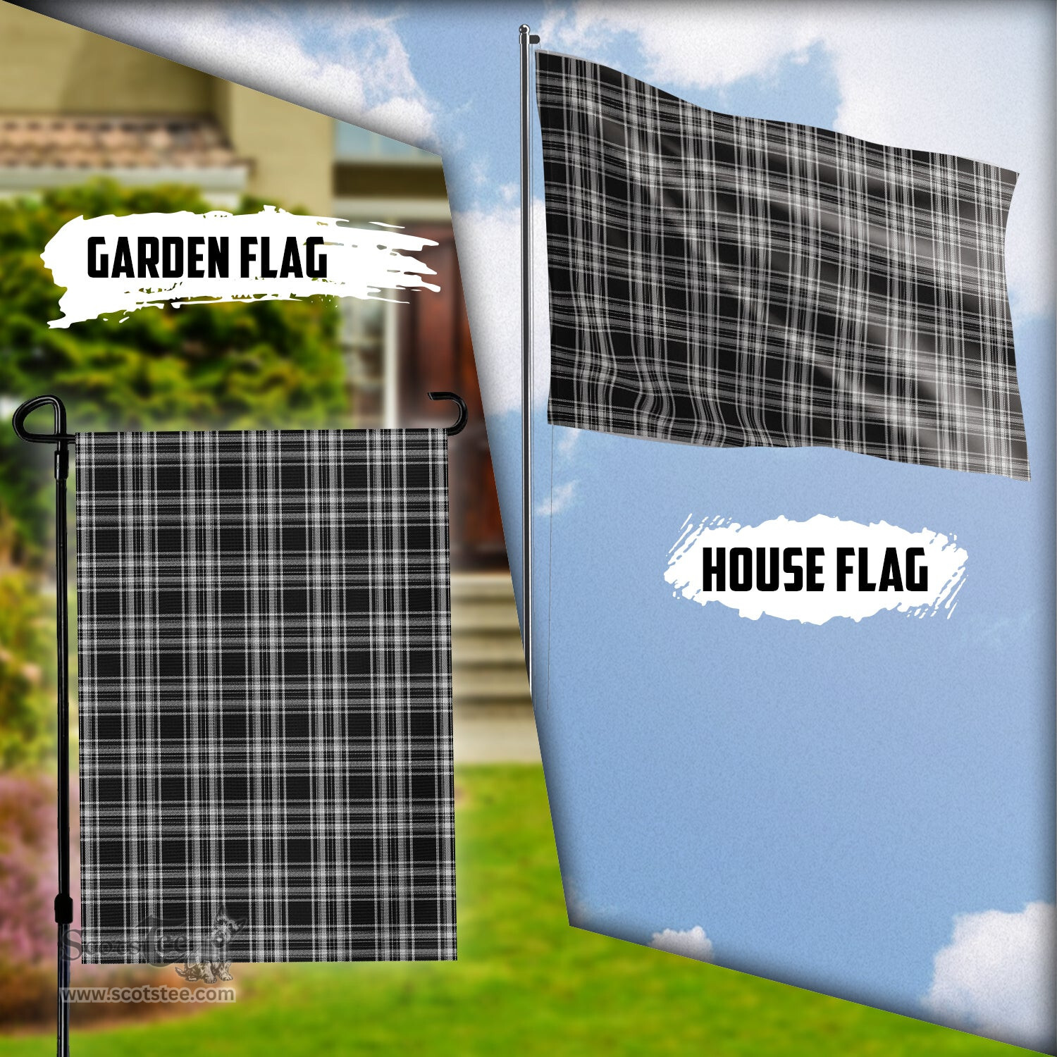 Scottish Stewart Black and White Tartan Flag - Tartan Garden Flag Scottish Plaid Tartan Plaid - ScotsTee - scotstee.com