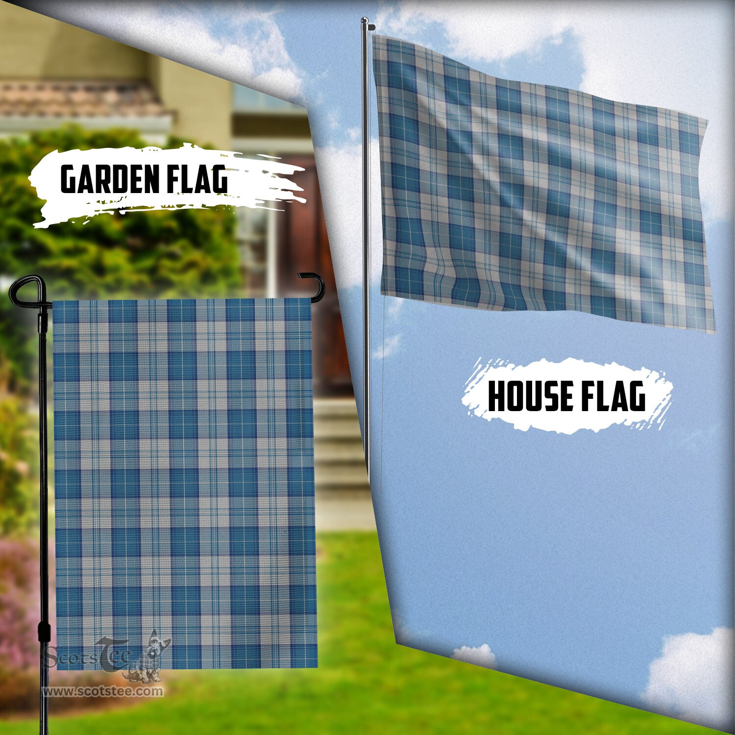 Scottish Menzies Dress Blue and White Tartan Flag - Tartan Garden Flag Scottish Plaid Tartan Plaid - ScotsTee - scotstee.com