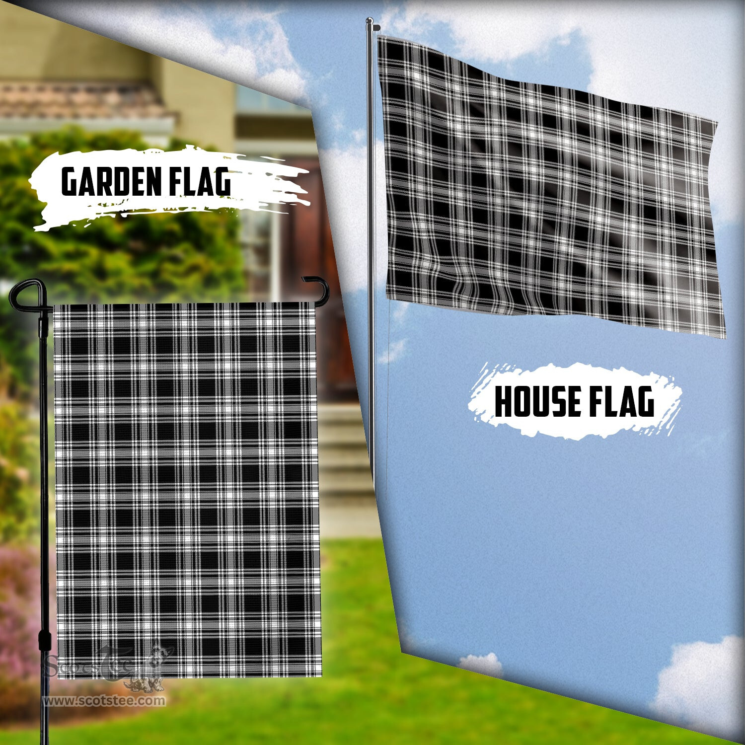 Scottish Menzies Black and White Tartan Flag - Tartan Garden Flag Scottish Plaid Tartan Plaid - ScotsTee - scotstee.com