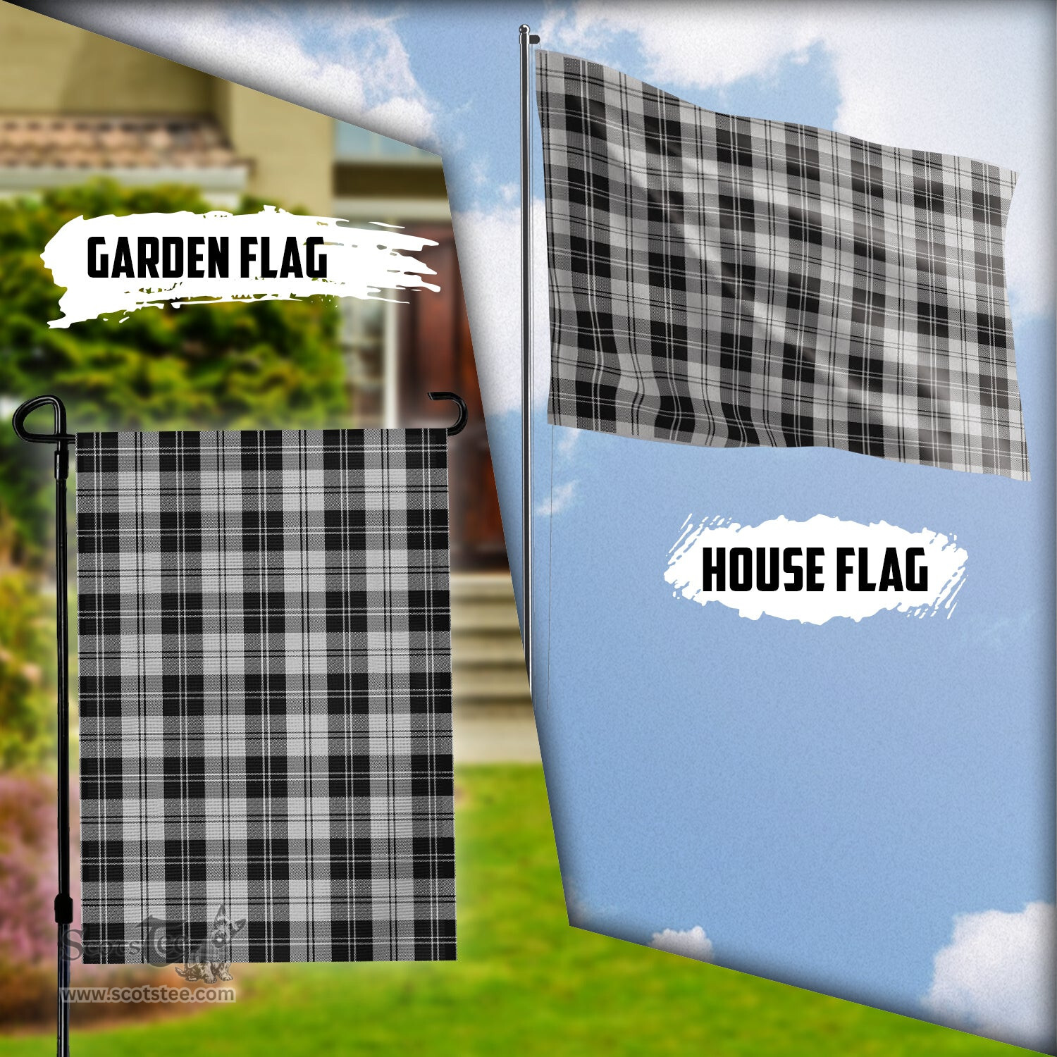 Scottish Erskine Black and White Tartan Flag - Tartan Garden Flag Scottish Plaid Tartan Plaid - ScotsTee - scotstee.com