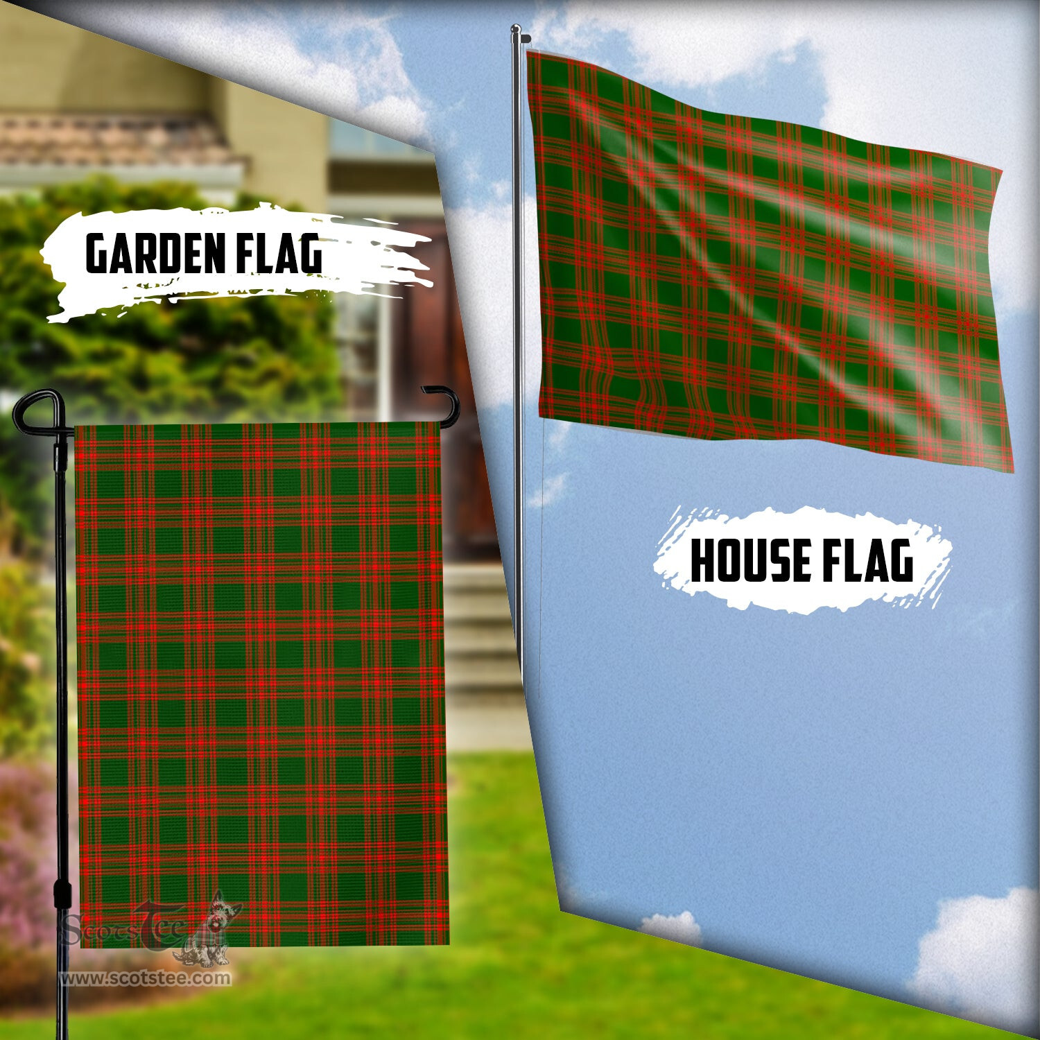 Scottish Menzies Green Modern Tartan Flag - Tartan Garden Flag Scottish Plaid Tartan Plaid - ScotsTee - scotstee.com