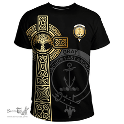 Scottish Gray Clan Tartan T-shirt - Celtic Tree Of Life Style Scottish Plaid Tartan Plaid