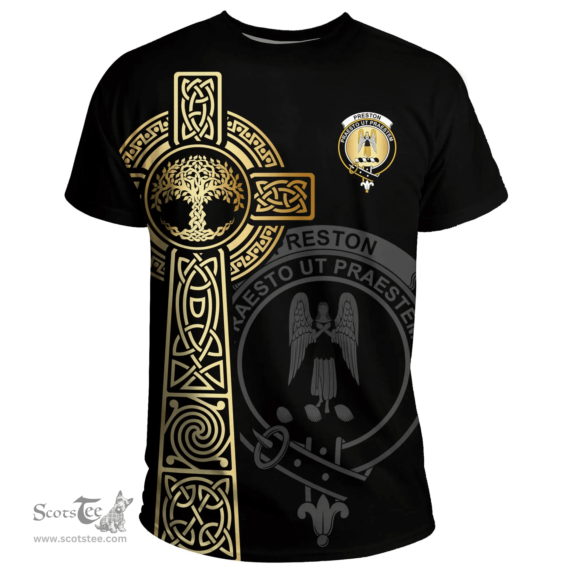 Scottish Preston Clan Tartan T-shirt - Celtic Tree Of Life Style Scottish Plaid Tartan Plaid