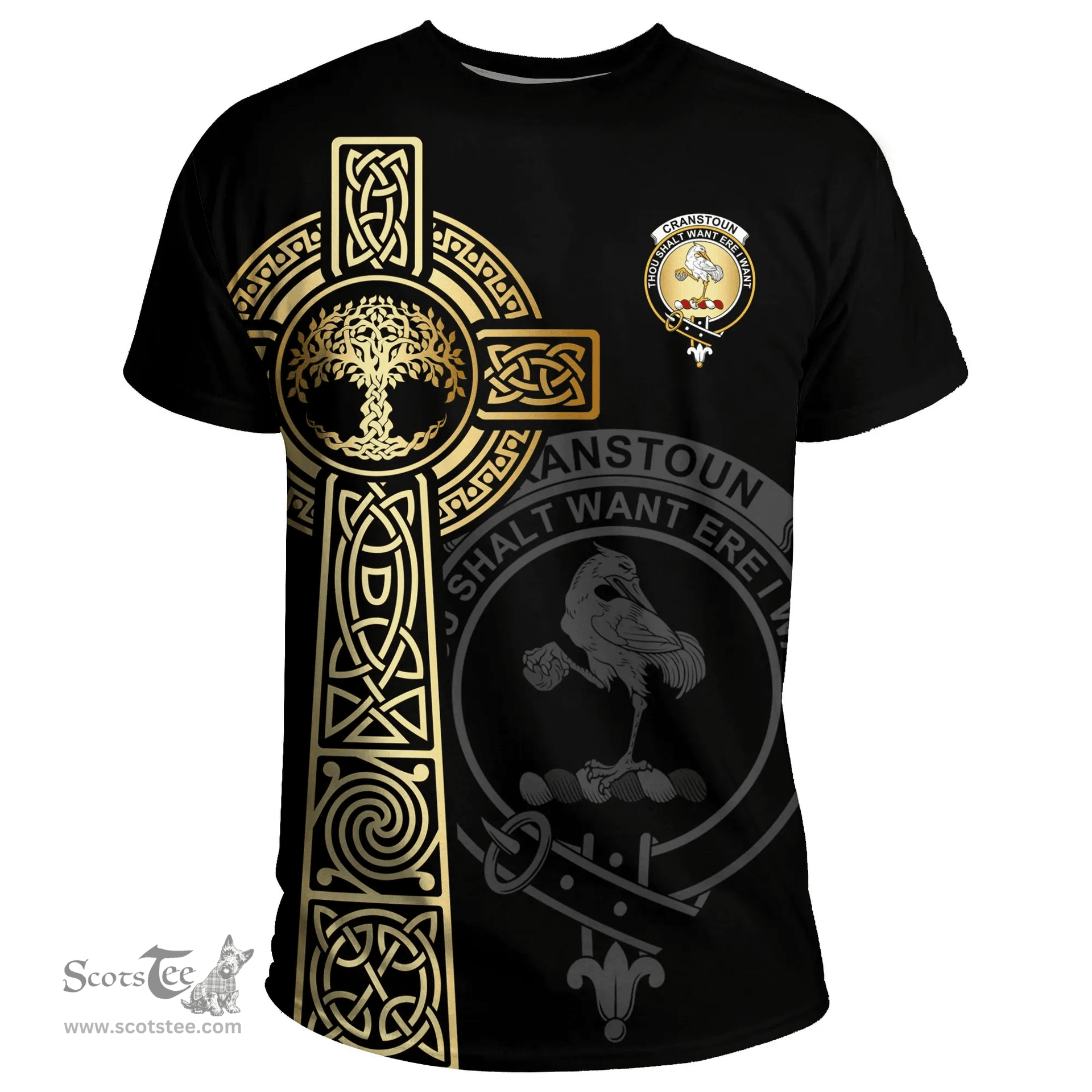 Scottish Cranstoun Clan Tartan T-shirt - Celtic Tree Of Life Style Scottish Plaid Tartan Plaid