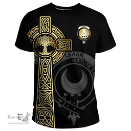 Scottish Leask Clan Tartan T-shirt - Celtic Tree Of Life Style Scottish Plaid Tartan Plaid