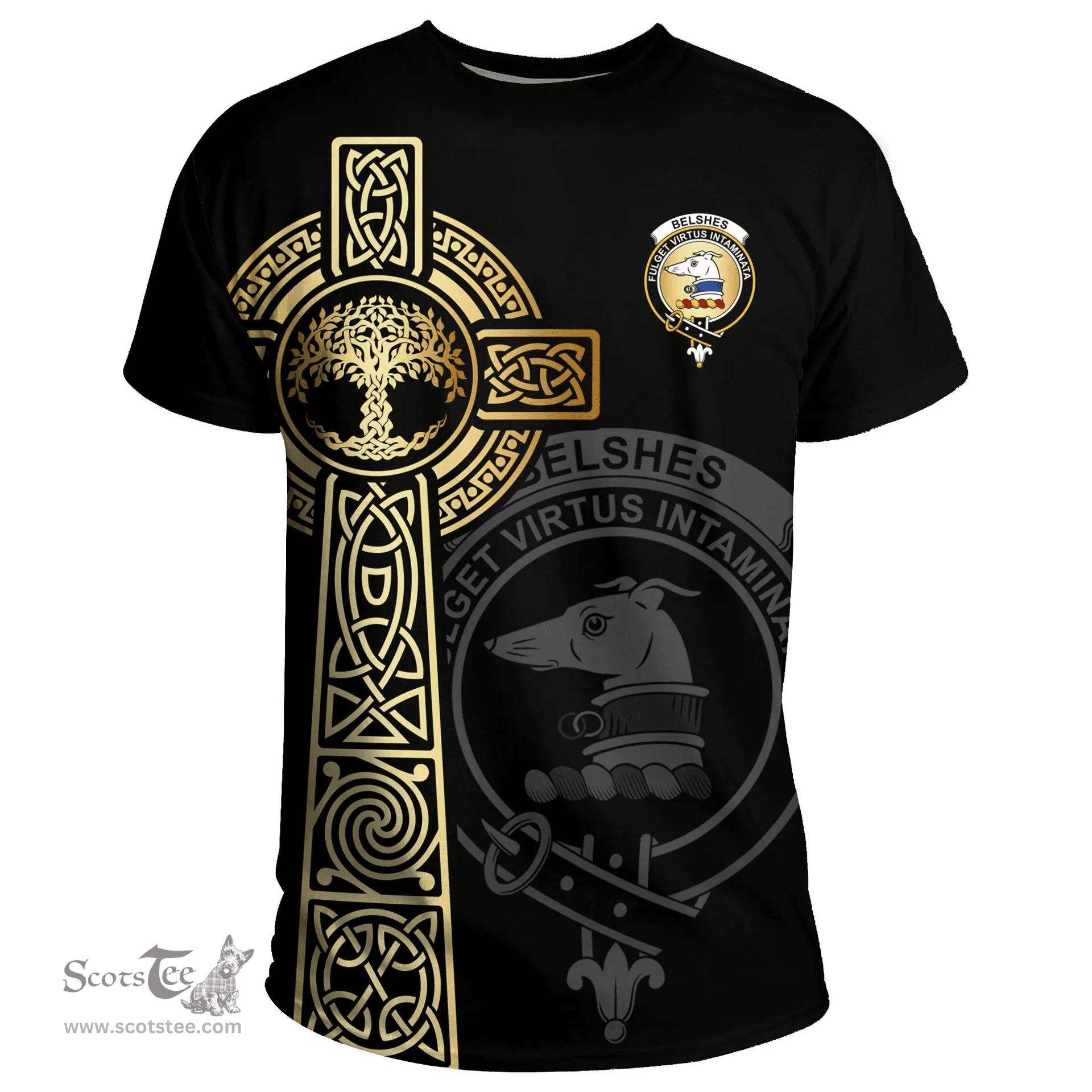 Scottish Belshes (or Belsches) Clan Tartan T-shirt - Celtic Tree Of Life Style Scottish Plaid Tartan Plaid