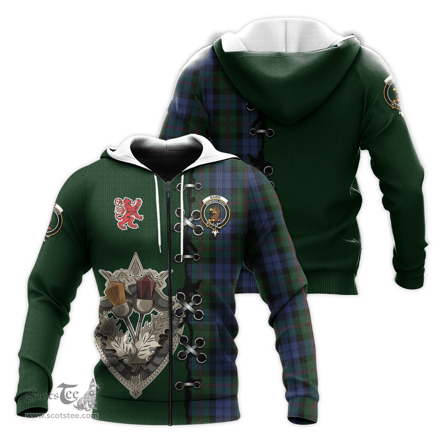 Scottish Baird Clan Tartan Hoodie - Lion Rampant And Celtic Thistle Style Scottish Plaid Tartan Plaid
