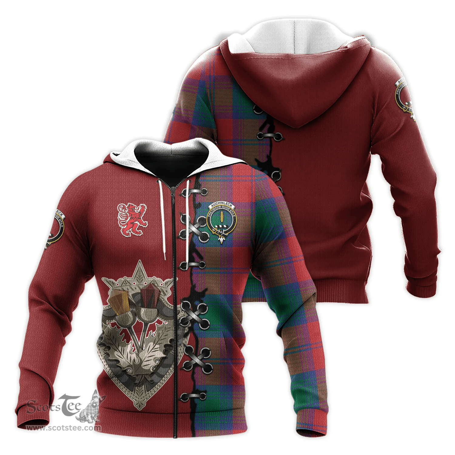Scottish Auchinleck Clan Tartan Hoodie - Lion Rampant And Celtic Thistle Style Scottish Plaid Tartan Plaid