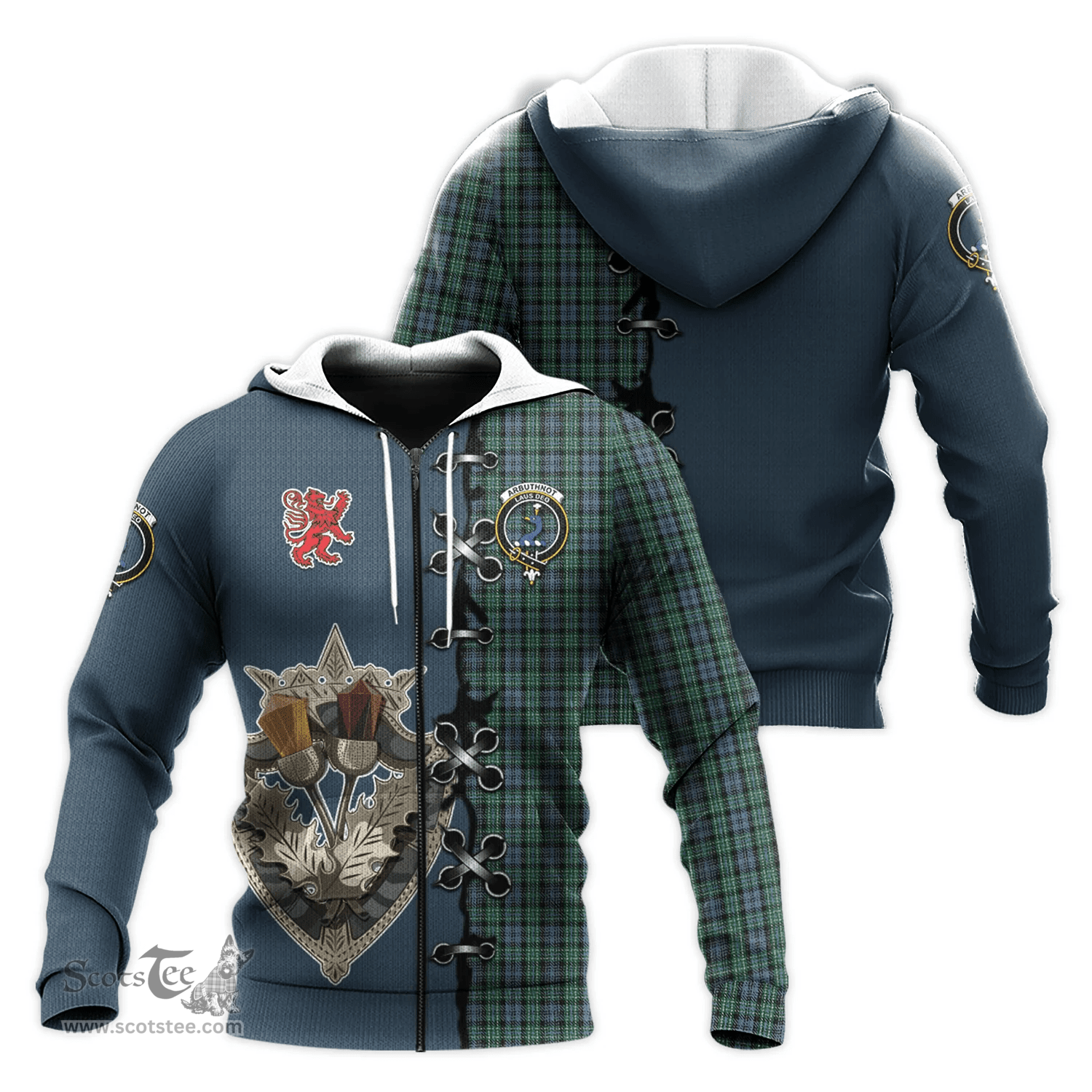 Scottish Arbuthnot Clan Tartan Hoodie - Lion Rampant And Celtic Thistle Style Scottish Plaid Tartan Plaid