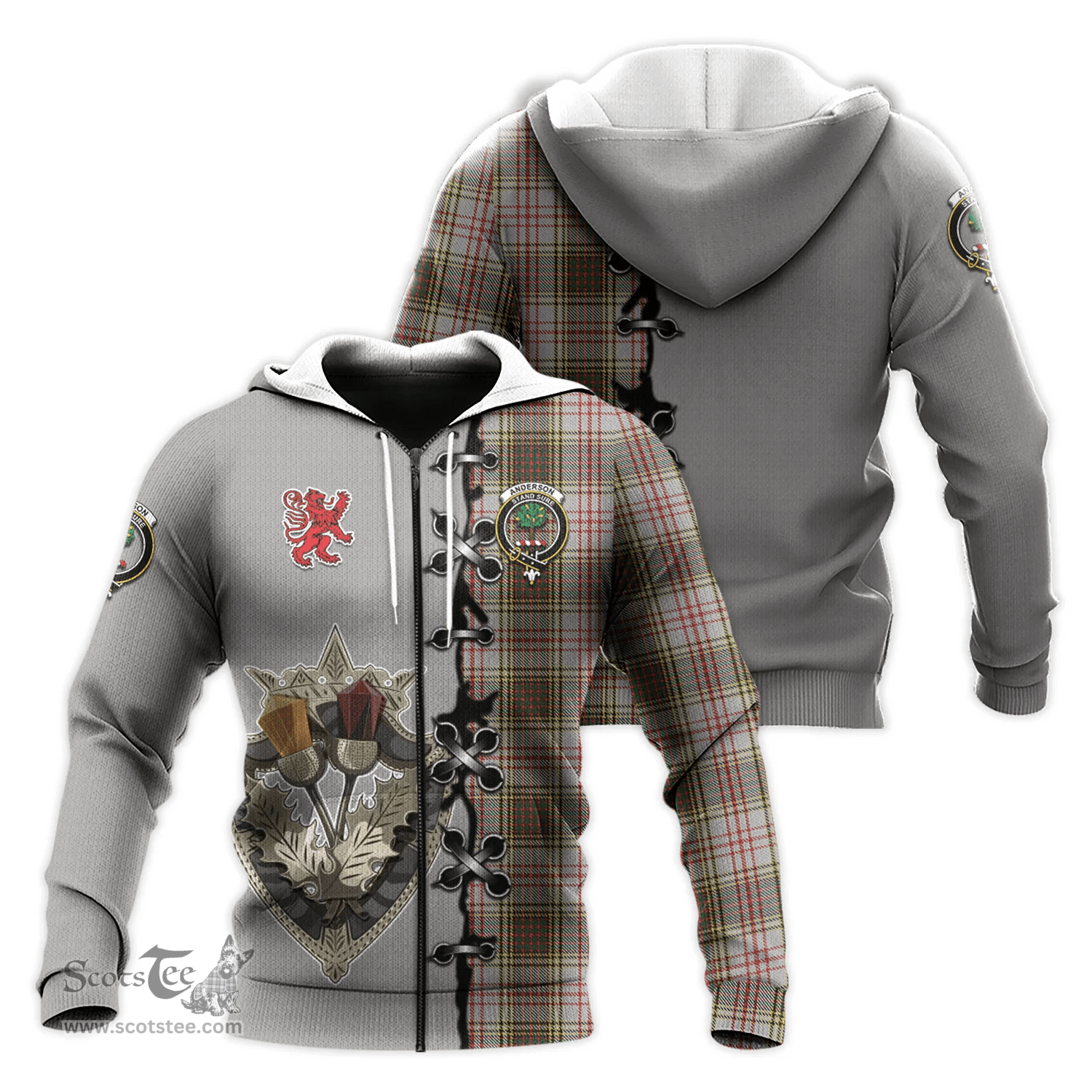 Scottish Anderson Dress Clan Tartan Hoodie - Lion Rampant And Celtic Thistle Style Scottish Plaid Tartan Plaid