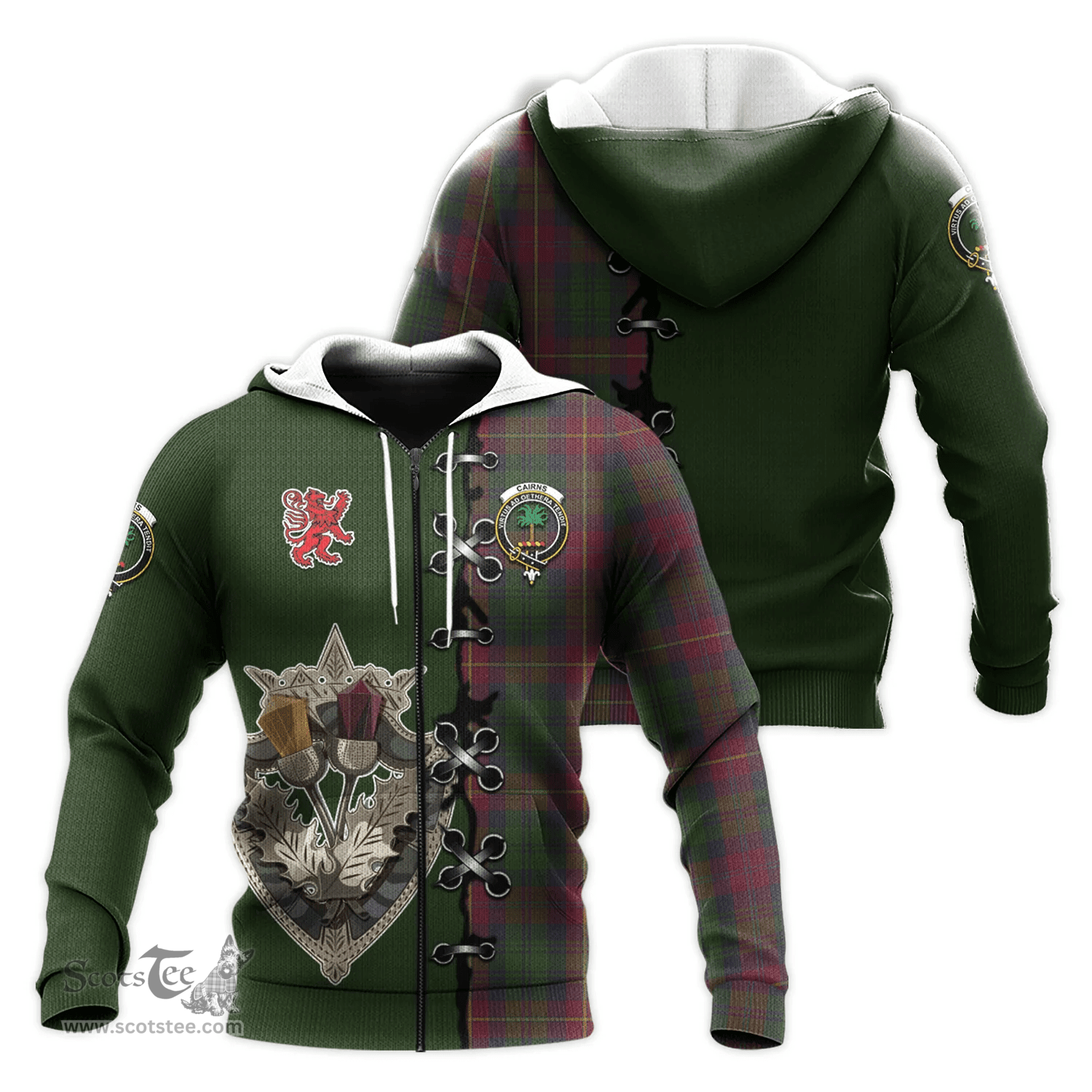 Scottish Cairns Clan Tartan Hoodie - Lion Rampant And Celtic Thistle Style Scottish Plaid Tartan Plaid