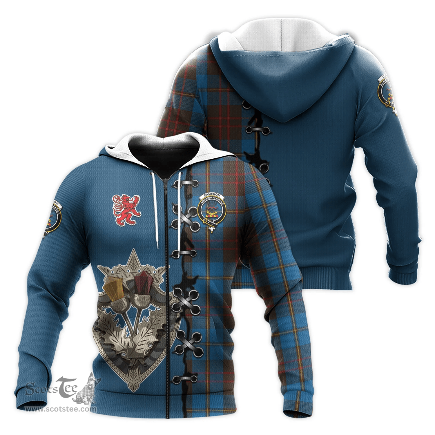 Scottish Cameron Hunting Clan Tartan Hoodie - Lion Rampant And Celtic Thistle Style Scottish Plaid Tartan Plaid
