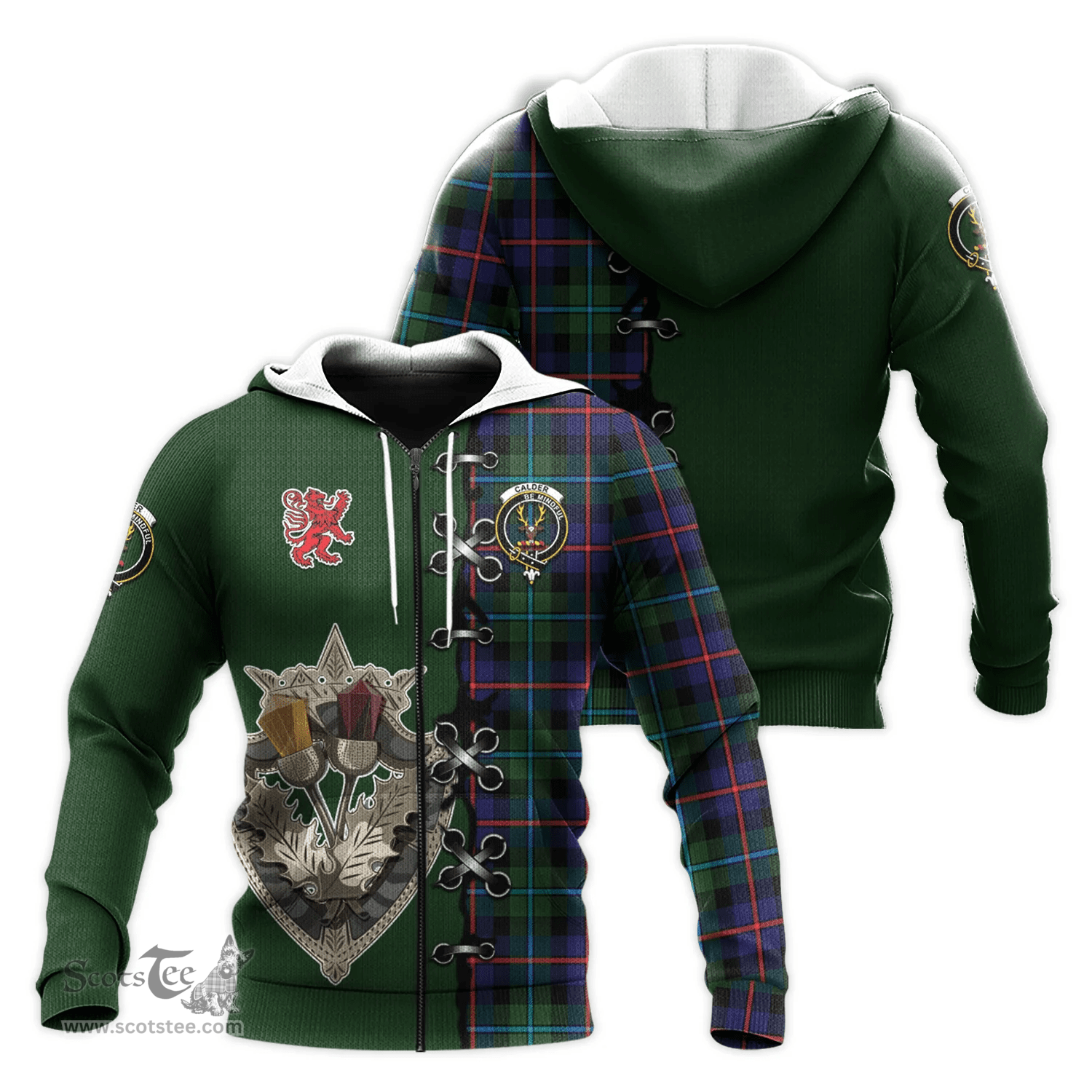 Scottish Calder Modern Clan Tartan Hoodie - Lion Rampant And Celtic Thistle Style Scottish Plaid Tartan Plaid