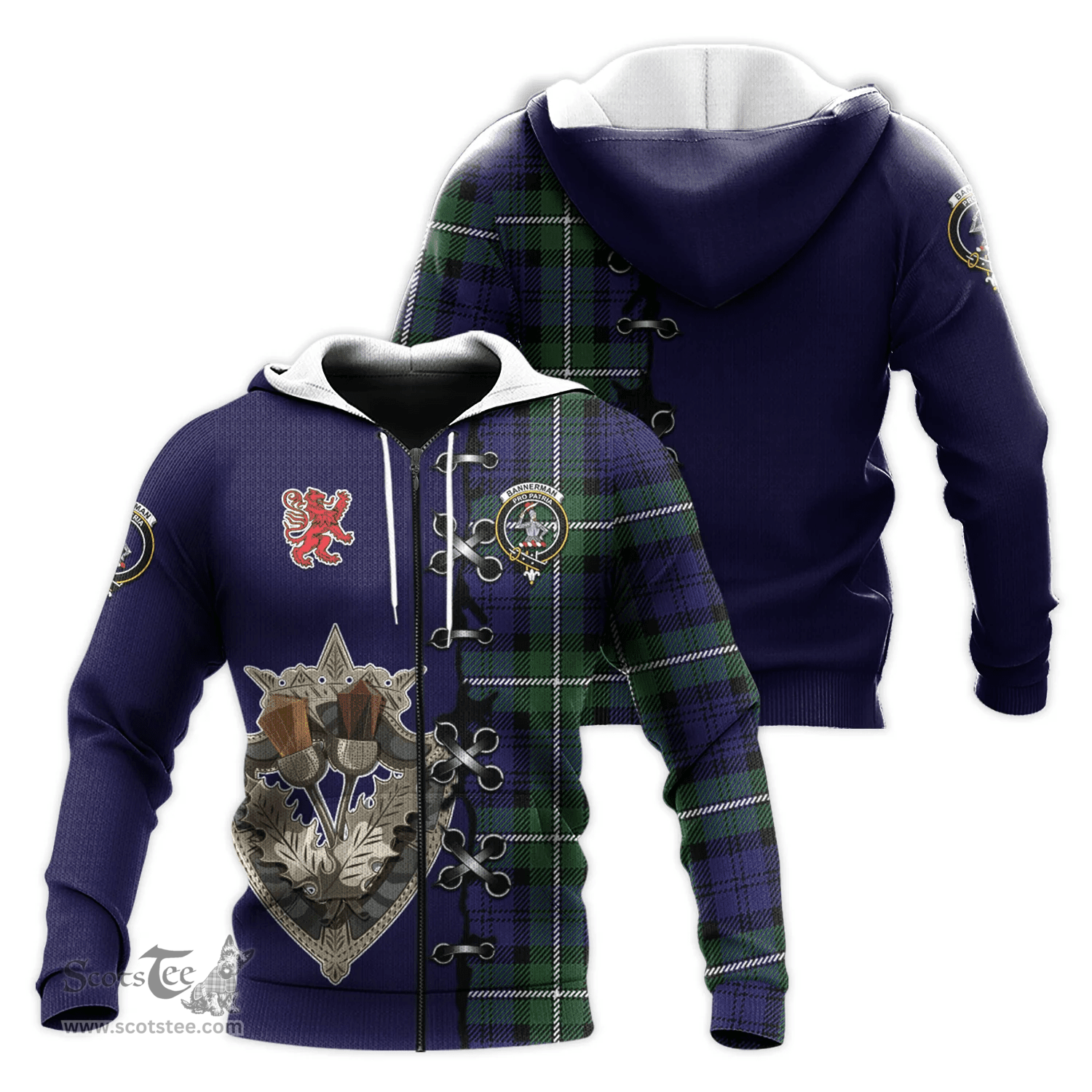 Scottish Bannerman Clan Tartan Hoodie - Lion Rampant And Celtic Thistle Style Scottish Plaid Tartan Plaid