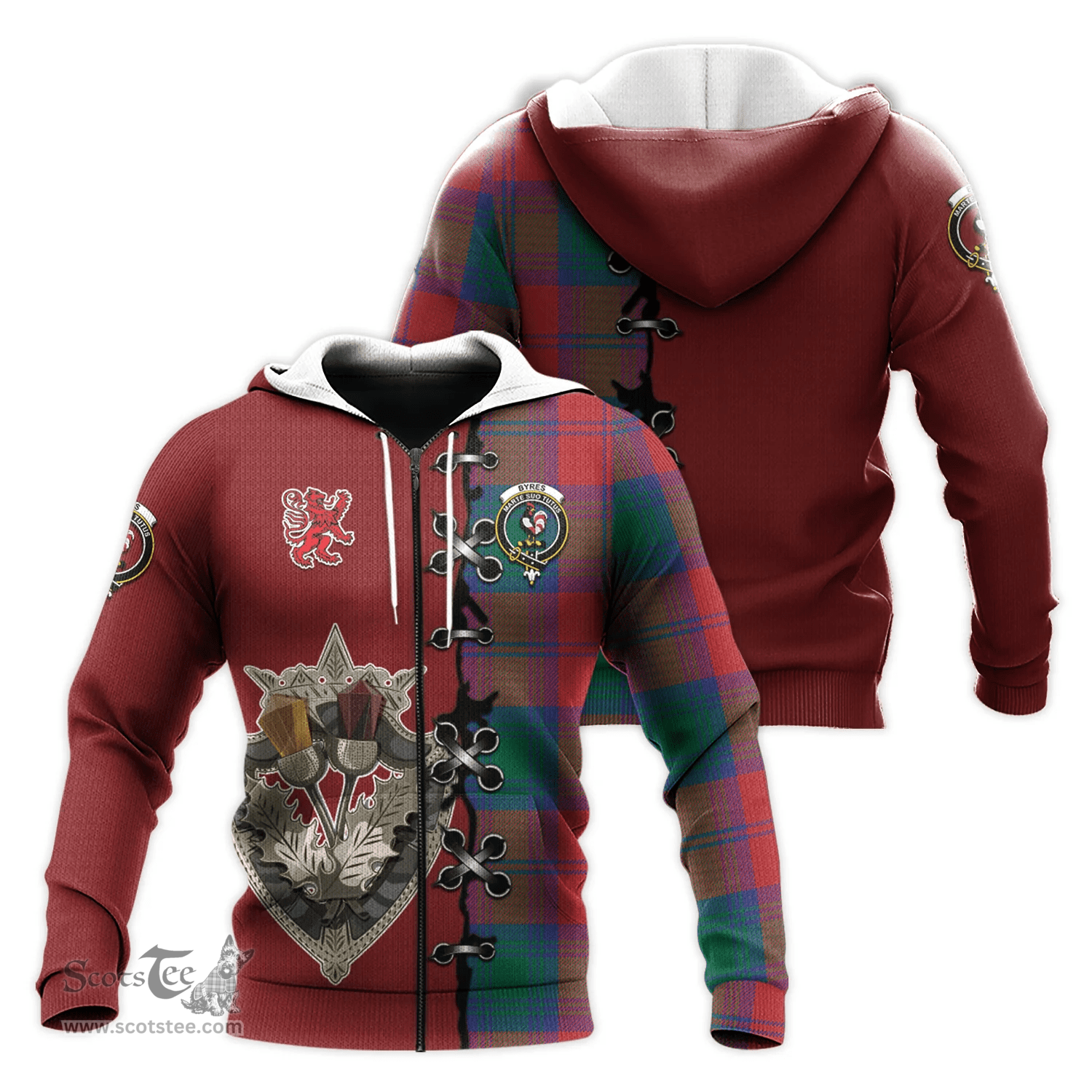 Scottish Byres (Byses) Clan Tartan Hoodie - Lion Rampant And Celtic Thistle Style Scottish Plaid Tartan Plaid