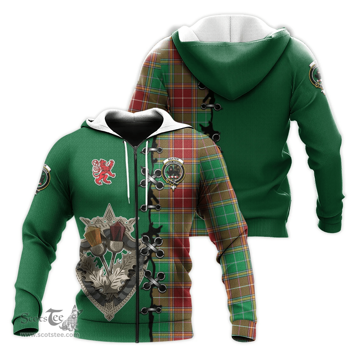Scottish Baxter Modern Clan Tartan Hoodie - Lion Rampant And Celtic Thistle Style Scottish Plaid Tartan Plaid
