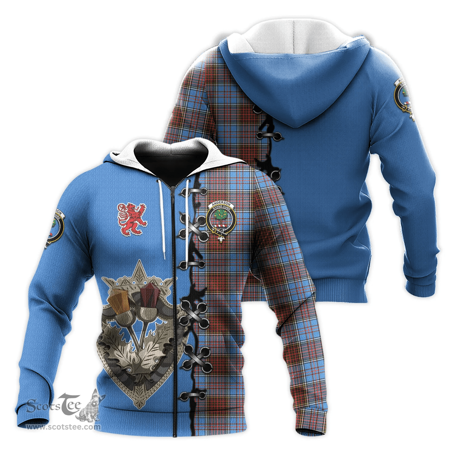Scottish Anderson Modern Clan Tartan Hoodie - Lion Rampant And Celtic Thistle Style Scottish Plaid Tartan Plaid