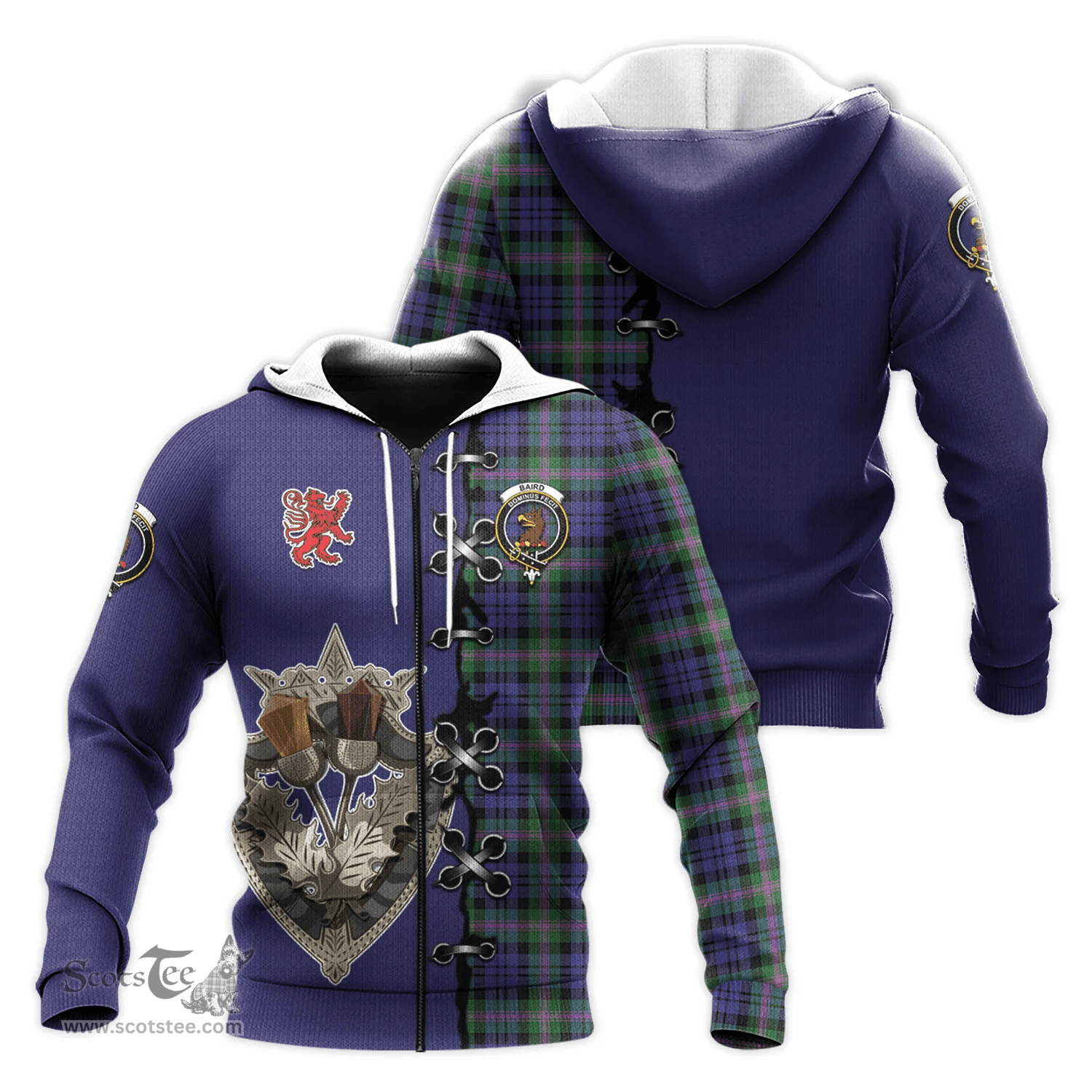 Scottish Baird Modern Clan Tartan Hoodie - Lion Rampant And Celtic Thistle Style Scottish Plaid Tartan Plaid