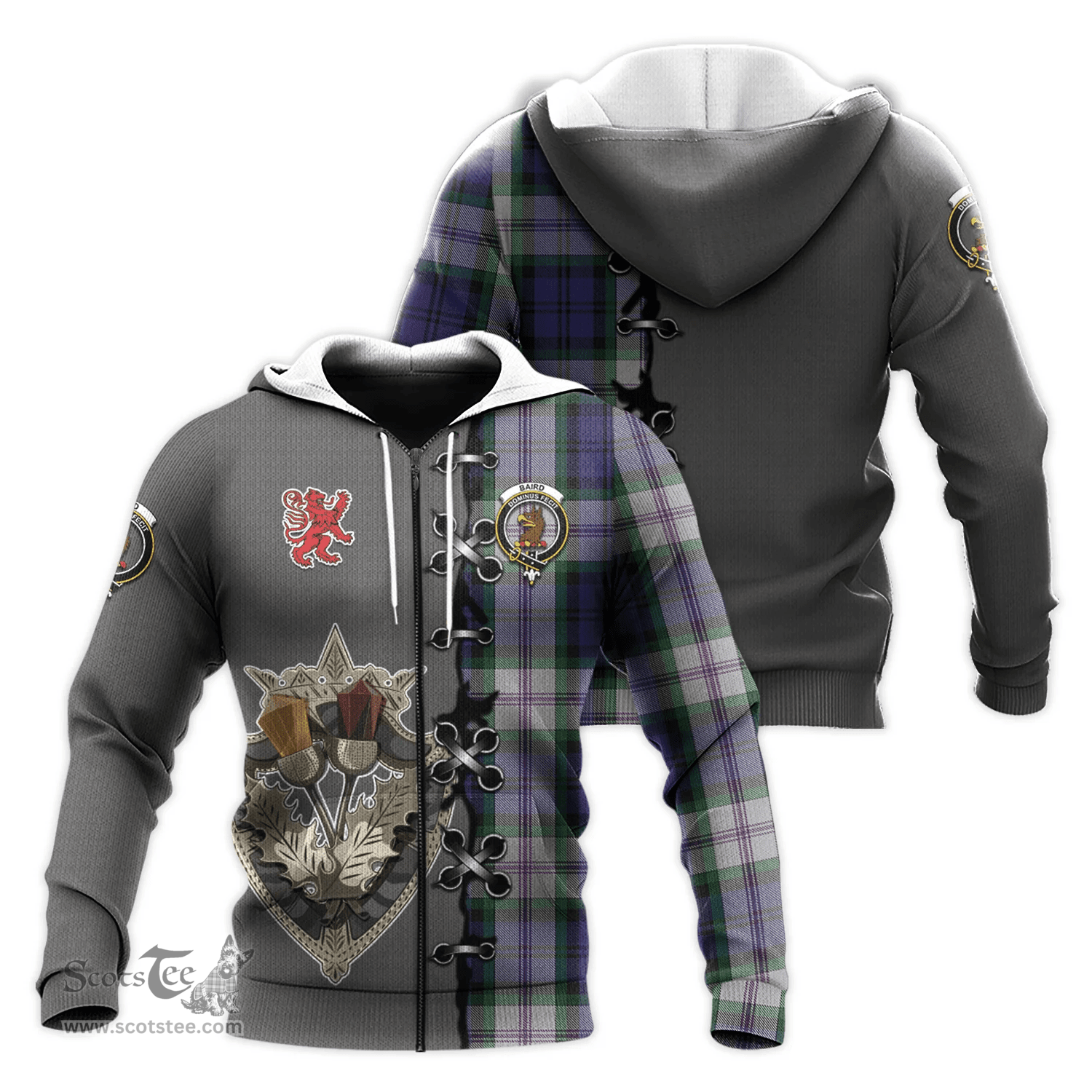 Scottish Baird Dress Clan Tartan Hoodie - Lion Rampant And Celtic Thistle Style Scottish Plaid Tartan Plaid