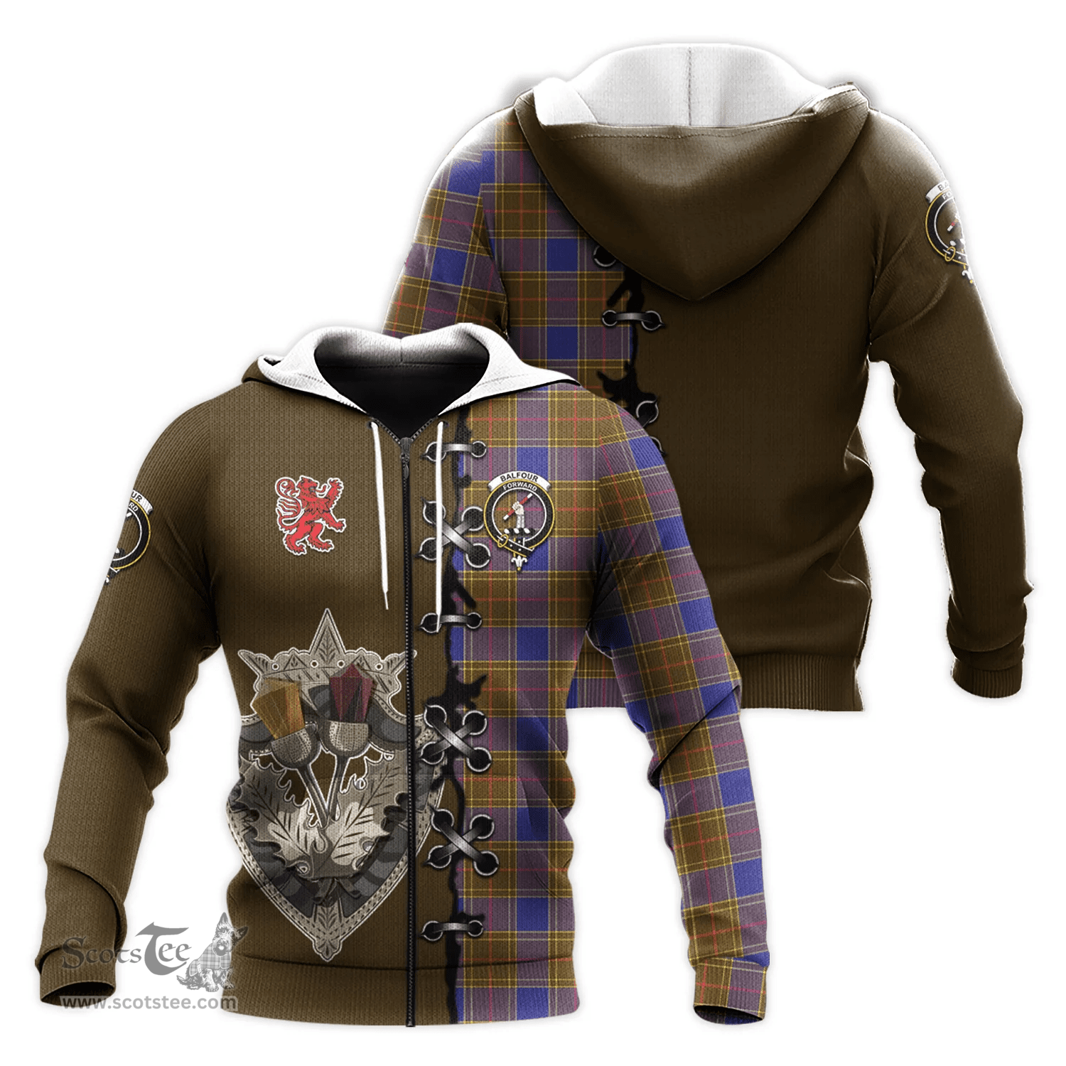 Scottish Balfour Modern Clan Tartan Hoodie - Lion Rampant And Celtic Thistle Style Scottish Plaid Tartan Plaid