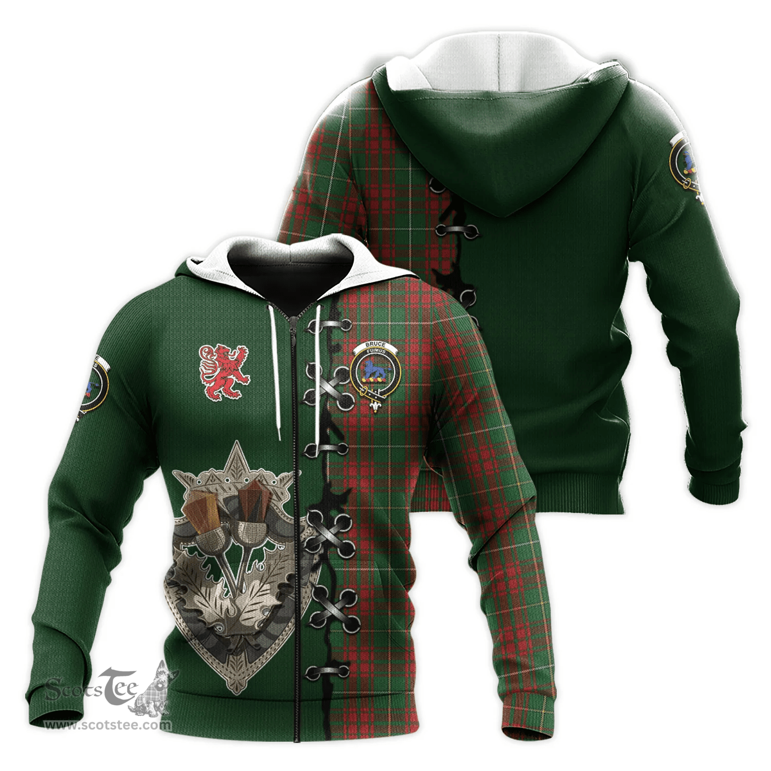 Scottish Bruce Hunting Clan Tartan Hoodie - Lion Rampant And Celtic Thistle Style Scottish Plaid Tartan Plaid