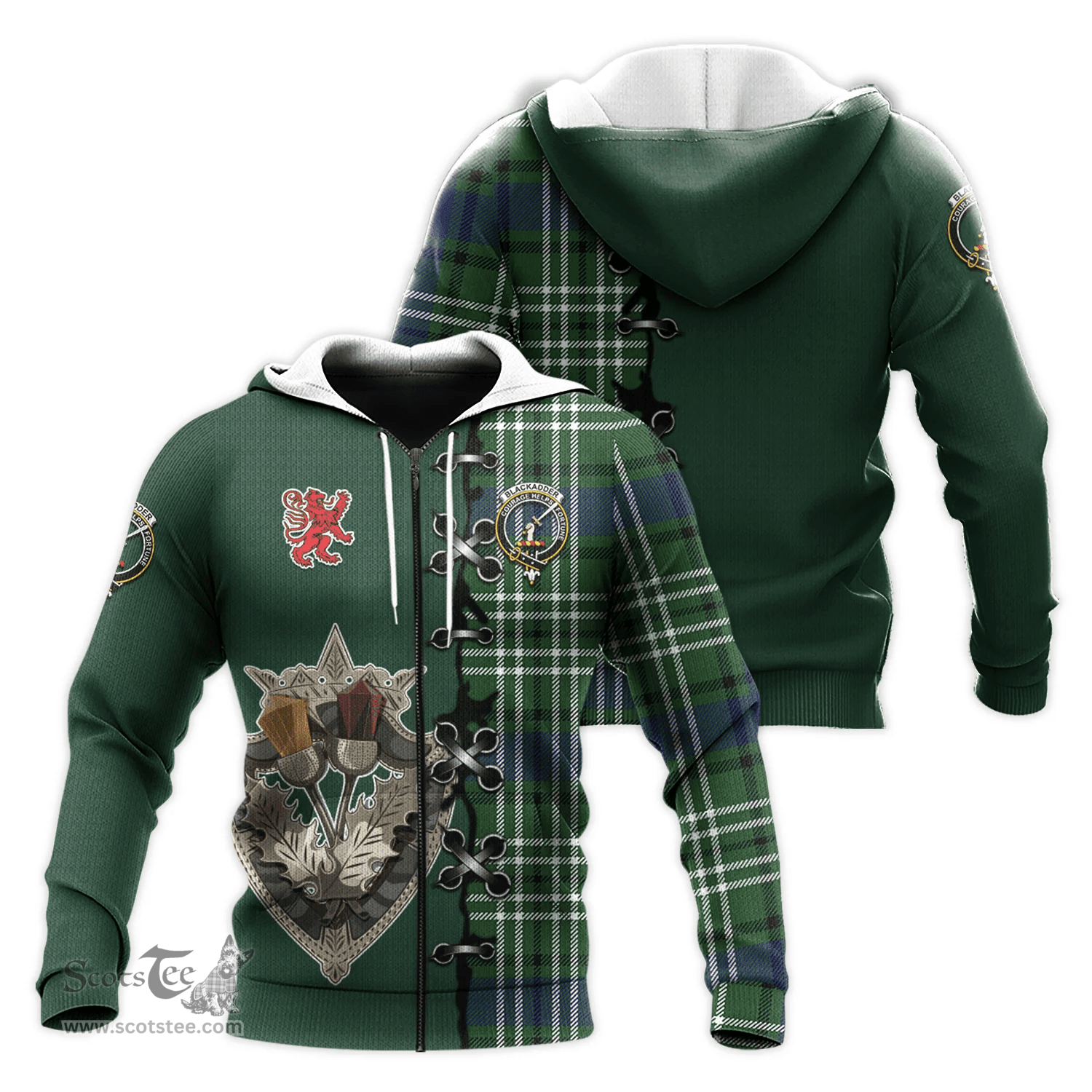 Scottish Blackadder Clan Tartan Hoodie - Lion Rampant And Celtic Thistle Style Scottish Plaid Tartan Plaid