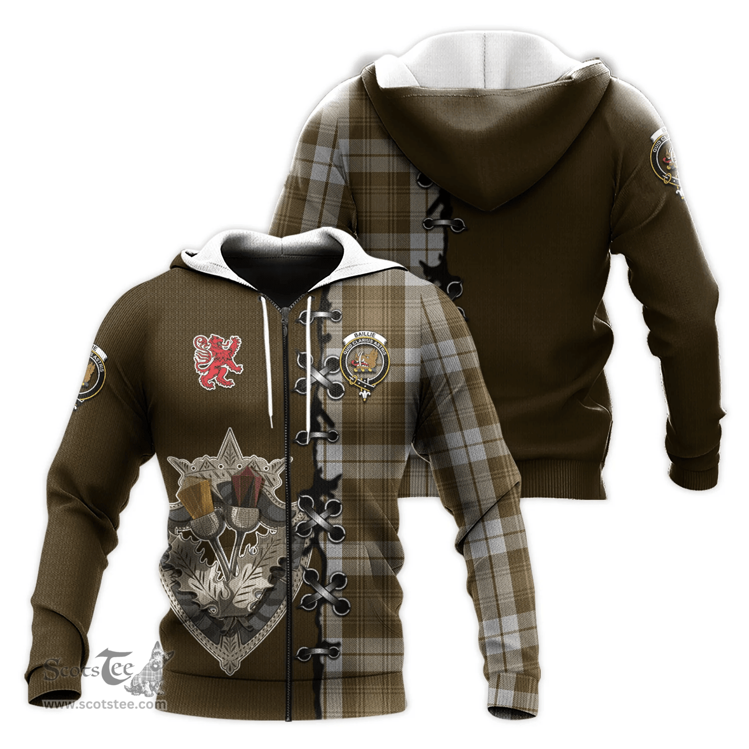 Scottish Baillie Dress Clan Tartan Hoodie - Lion Rampant And Celtic Thistle Style Scottish Plaid Tartan Plaid