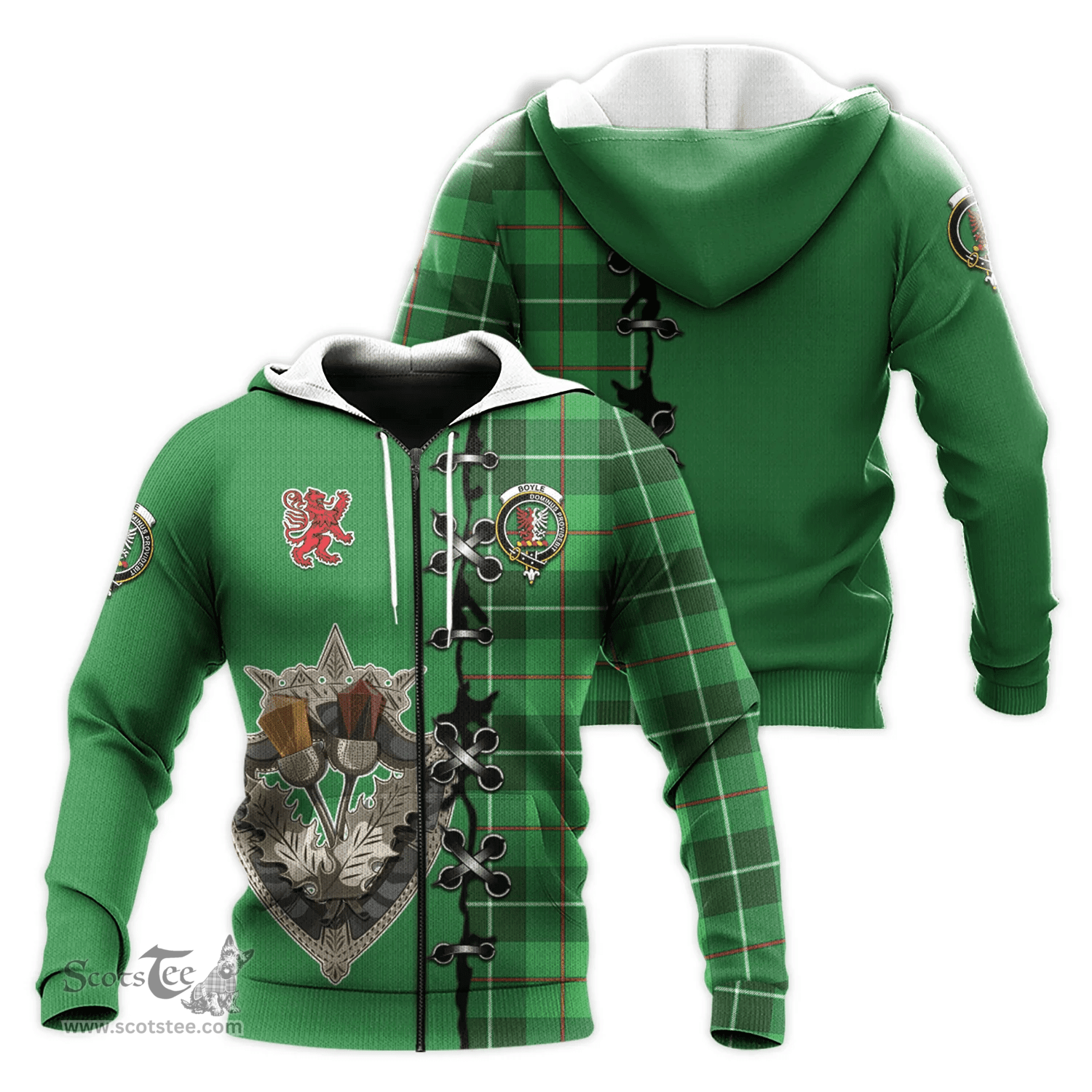 Scottish Boyle Clan Tartan Hoodie - Lion Rampant And Celtic Thistle Style Scottish Plaid Tartan Plaid