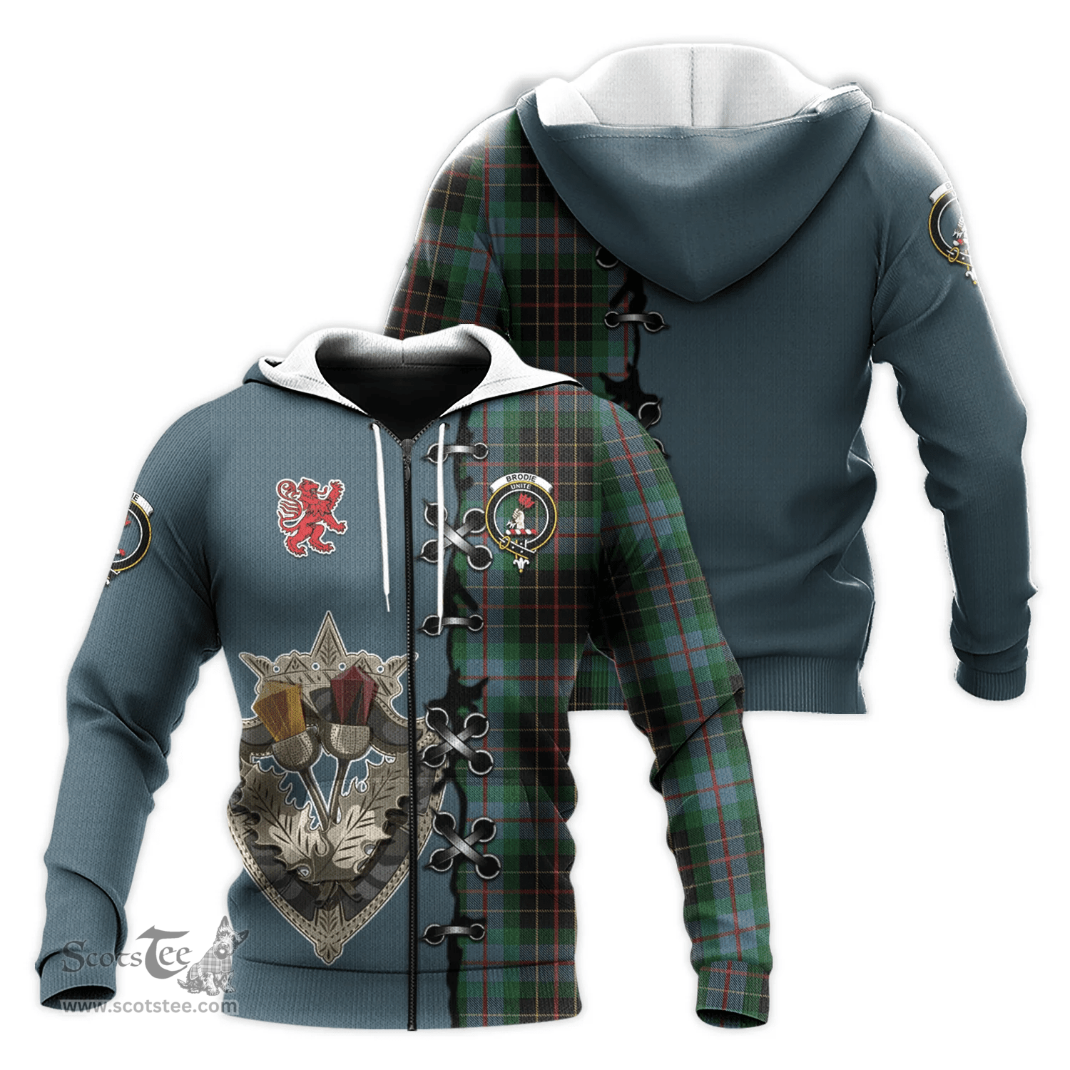 Scottish Brodie Hunting Clan Tartan Hoodie - Lion Rampant And Celtic Thistle Style Scottish Plaid Tartan Plaid