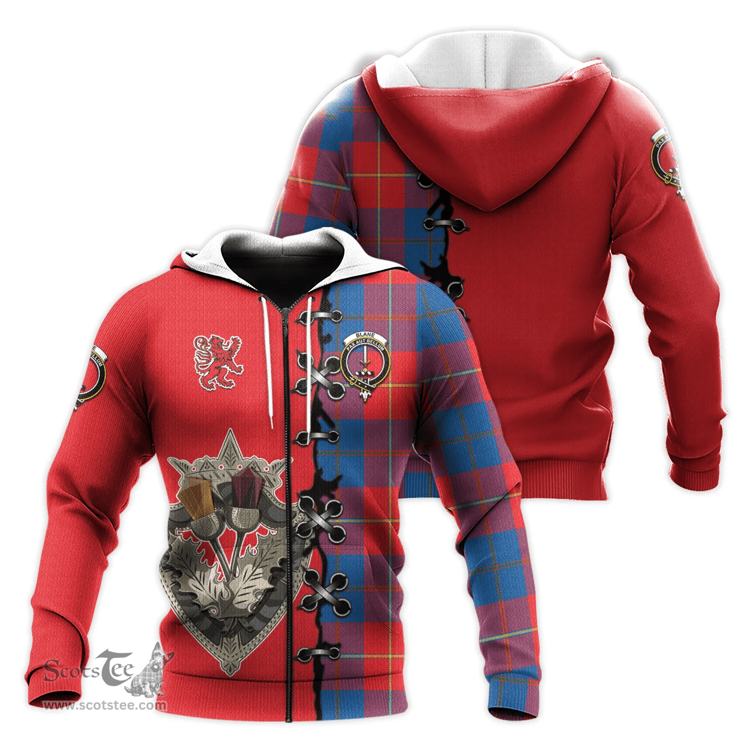 Scottish Blane Clan Tartan Hoodie - Lion Rampant And Celtic Thistle Style Scottish Plaid Tartan Plaid