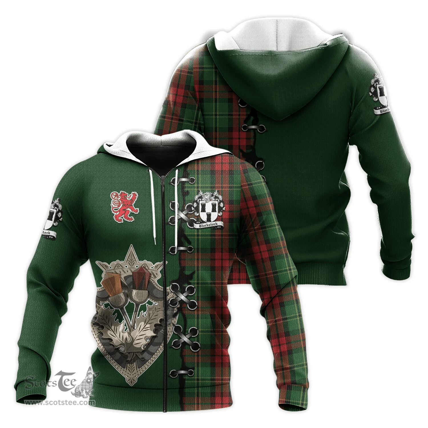 Scottish Blackstock Hunting Clan Tartan Hoodie - Lion Rampant And Celtic Thistle Style Scottish Plaid Tartan Plaid