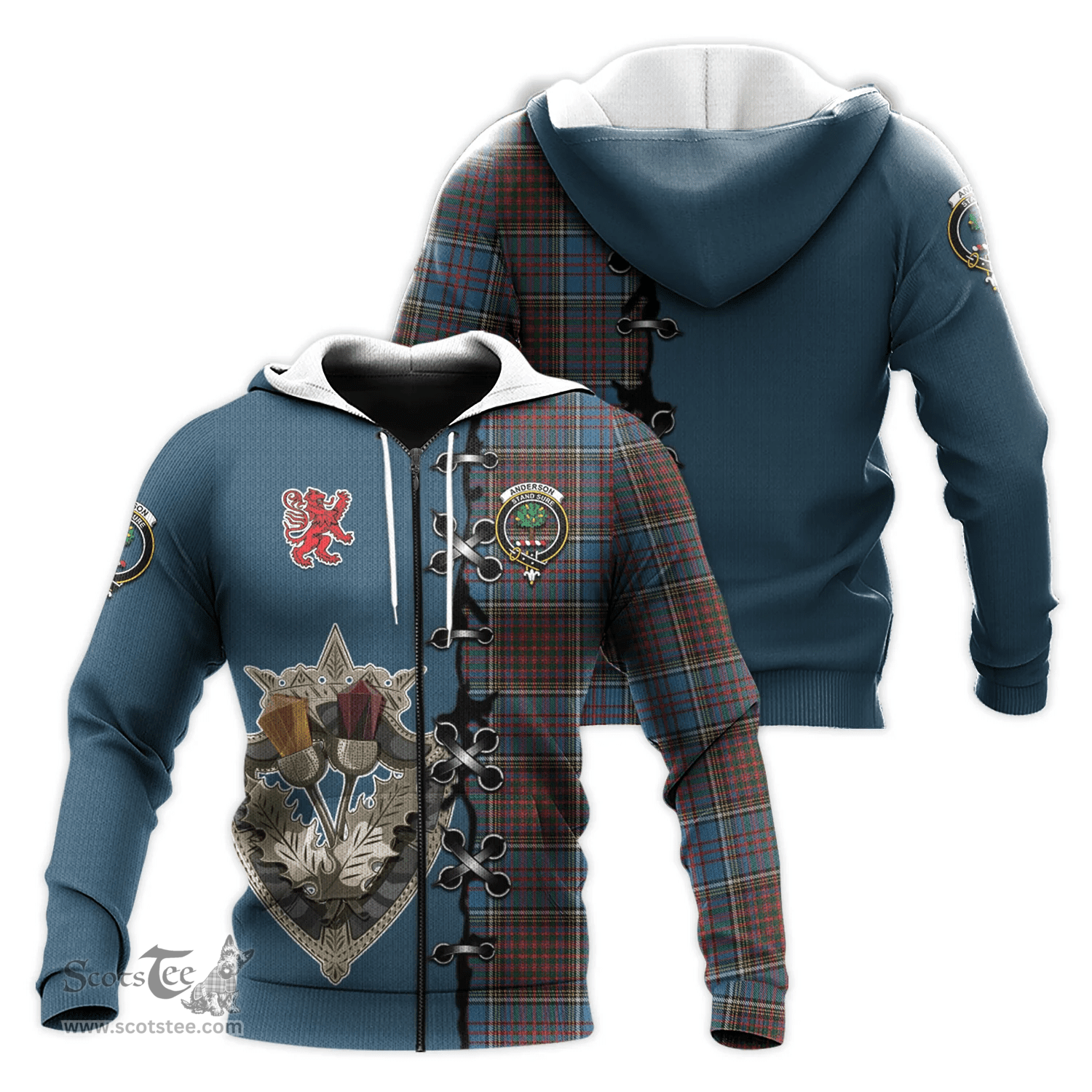 Scottish Anderson Highland Society of London Clan Tartan Hoodie - Lion Rampant And Celtic Thistle Style Scottish Plaid Tartan Plaid