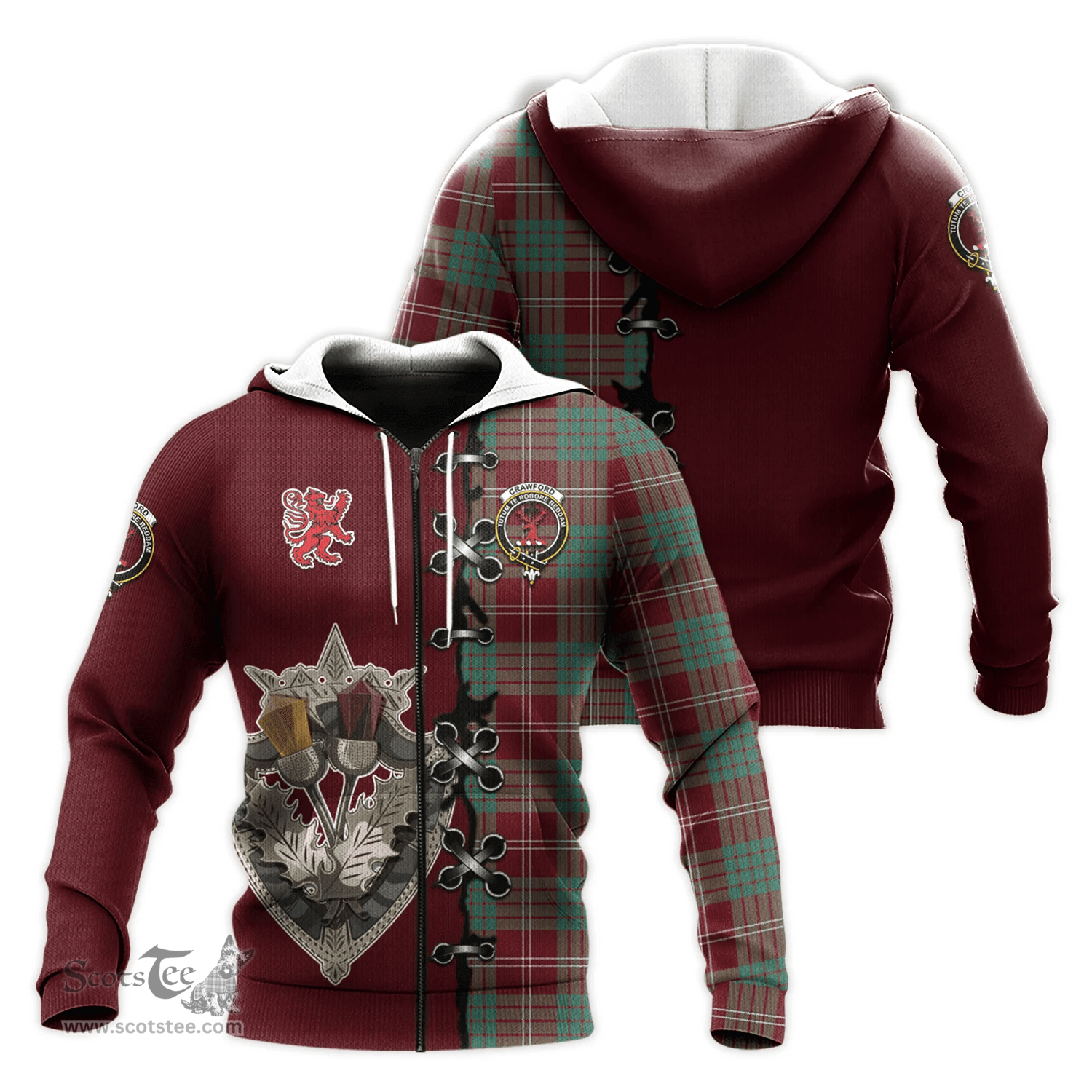 Scottish Crawford Modern Clan Tartan Hoodie - Lion Rampant And Celtic Thistle Style Scottish Plaid Tartan Plaid