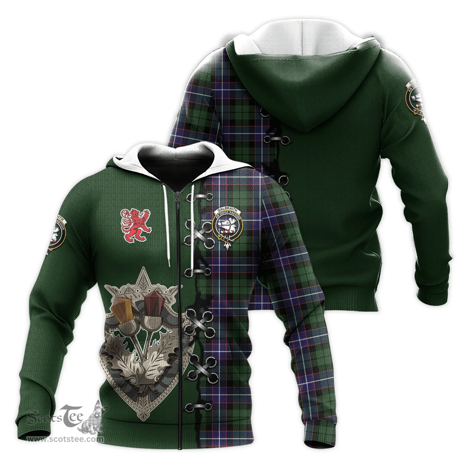 Scottish Galbraith Modern Clan Tartan Hoodie - Lion Rampant And Celtic Thistle Style Scottish Plaid Tartan Plaid