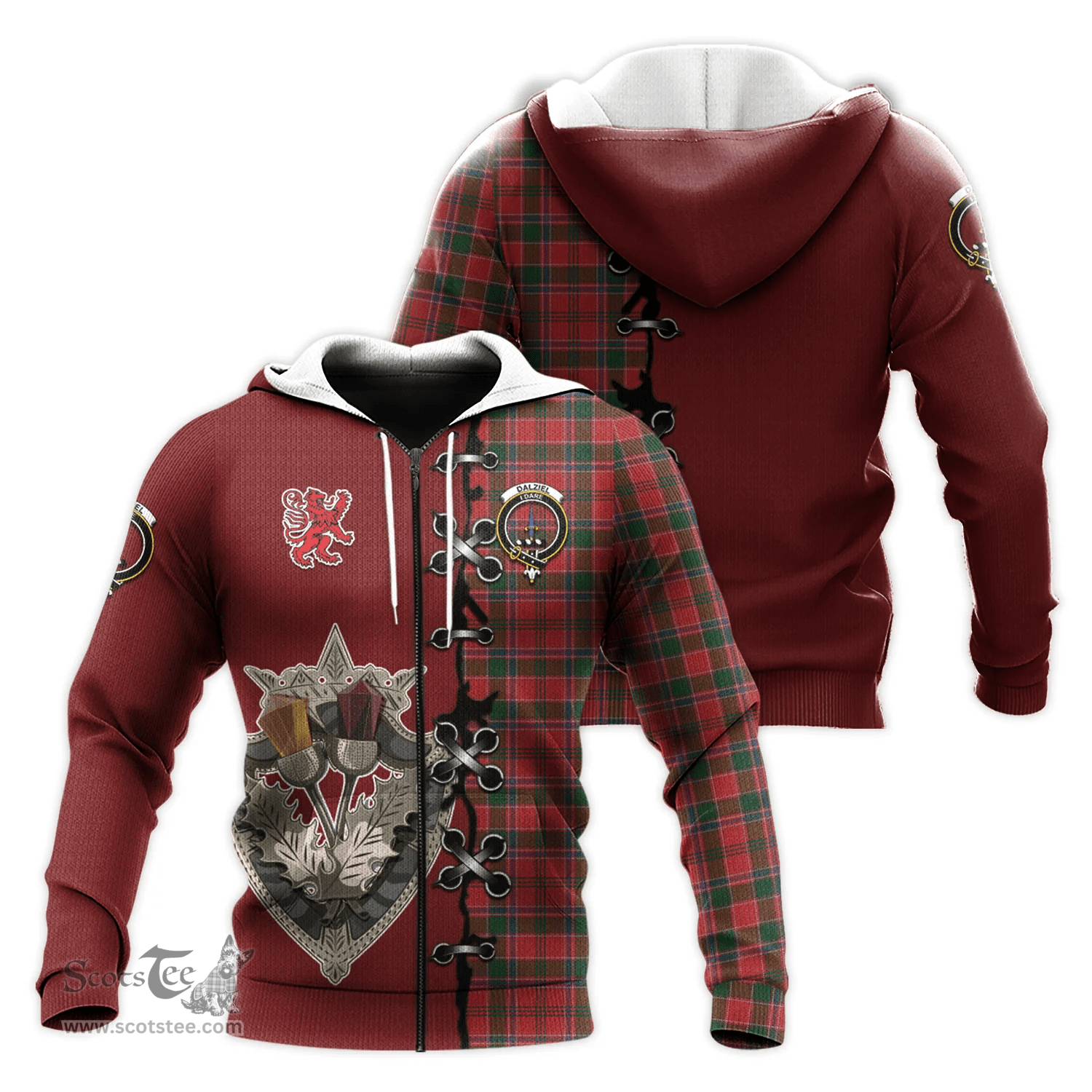 Scottish Dalziel Clan Tartan Hoodie - Lion Rampant And Celtic Thistle Style Scottish Plaid Tartan Plaid