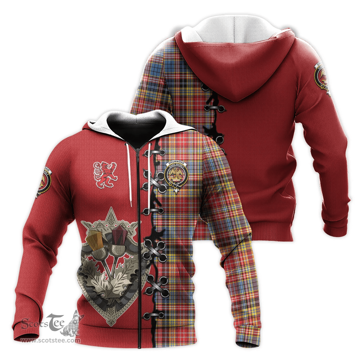 Scottish Drummond of Strathallan Modern Clan Tartan Hoodie - Lion Rampant And Celtic Thistle Style Scottish Plaid Tartan Plaid