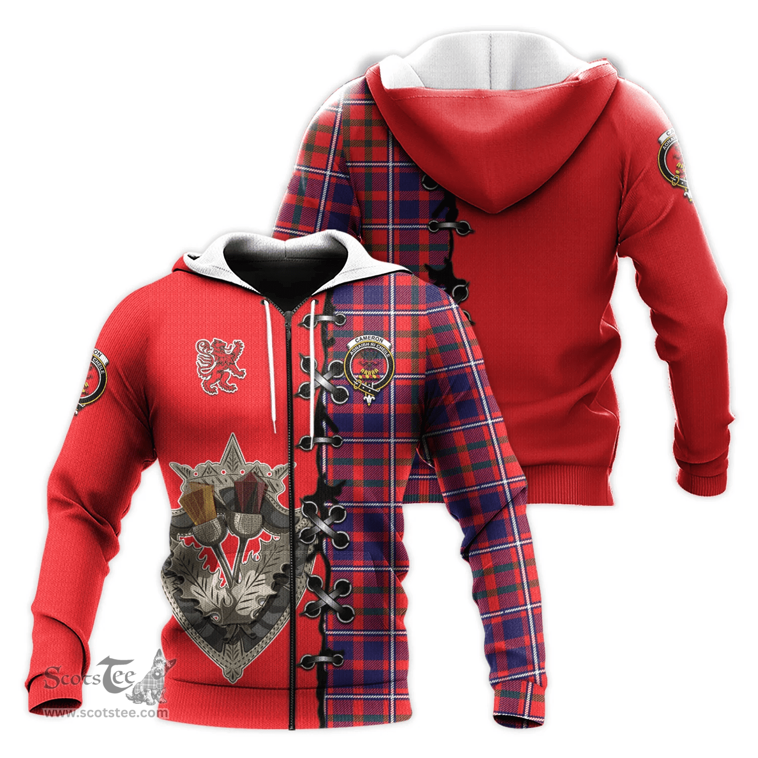 Scottish Cameron of Lochiel Modern Clan Tartan Hoodie - Lion Rampant And Celtic Thistle Style Scottish Plaid Tartan Plaid