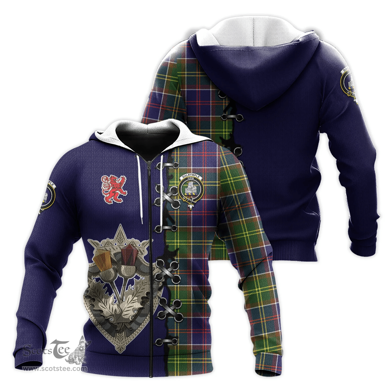 Scottish Dalrymple Clan Tartan Hoodie - Lion Rampant And Celtic Thistle Style Scottish Plaid Tartan Plaid