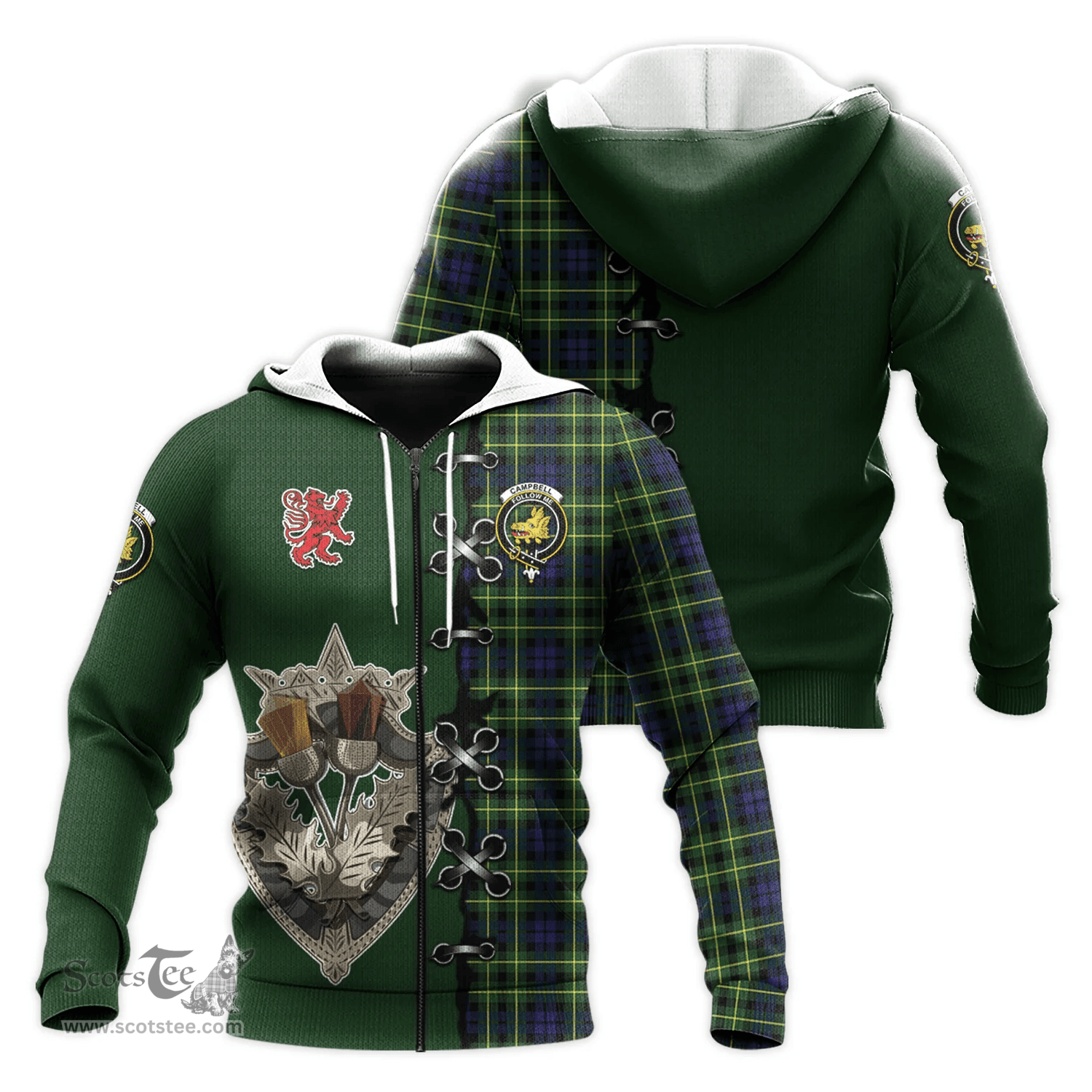 Scottish Campbell of Breadalbane Modern Clan Tartan Hoodie - Lion Rampant And Celtic Thistle Style Scottish Plaid Tartan Plaid