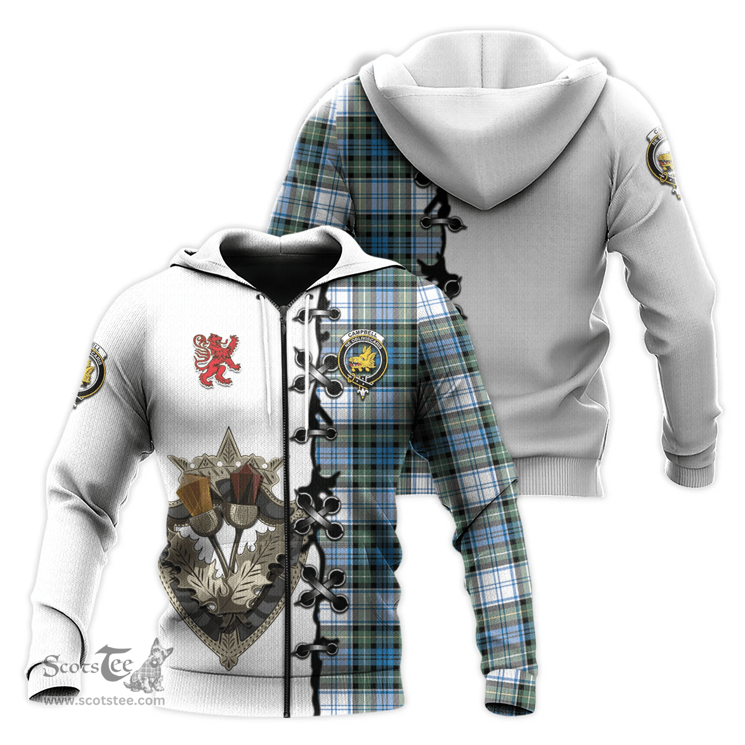 Scottish Campbell Dress Ancient Clan Tartan Hoodie - Lion Rampant And Celtic Thistle Style Scottish Plaid Tartan Plaid