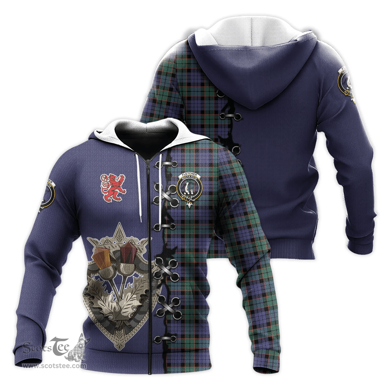 Scottish Fletcher Modern Clan Tartan Hoodie - Lion Rampant And Celtic Thistle Style Scottish Plaid Tartan Plaid