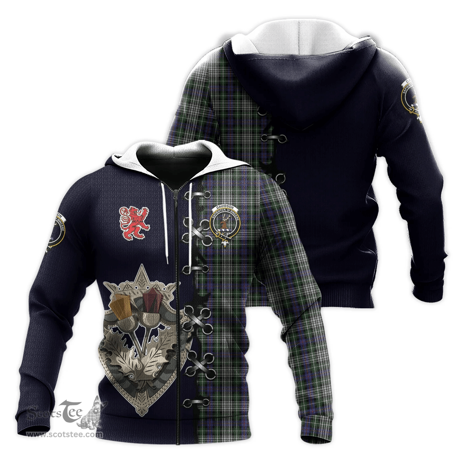 Scottish Davidson of Tulloch Dress Clan Tartan Hoodie - Lion Rampant And Celtic Thistle Style Scottish Plaid Tartan Plaid