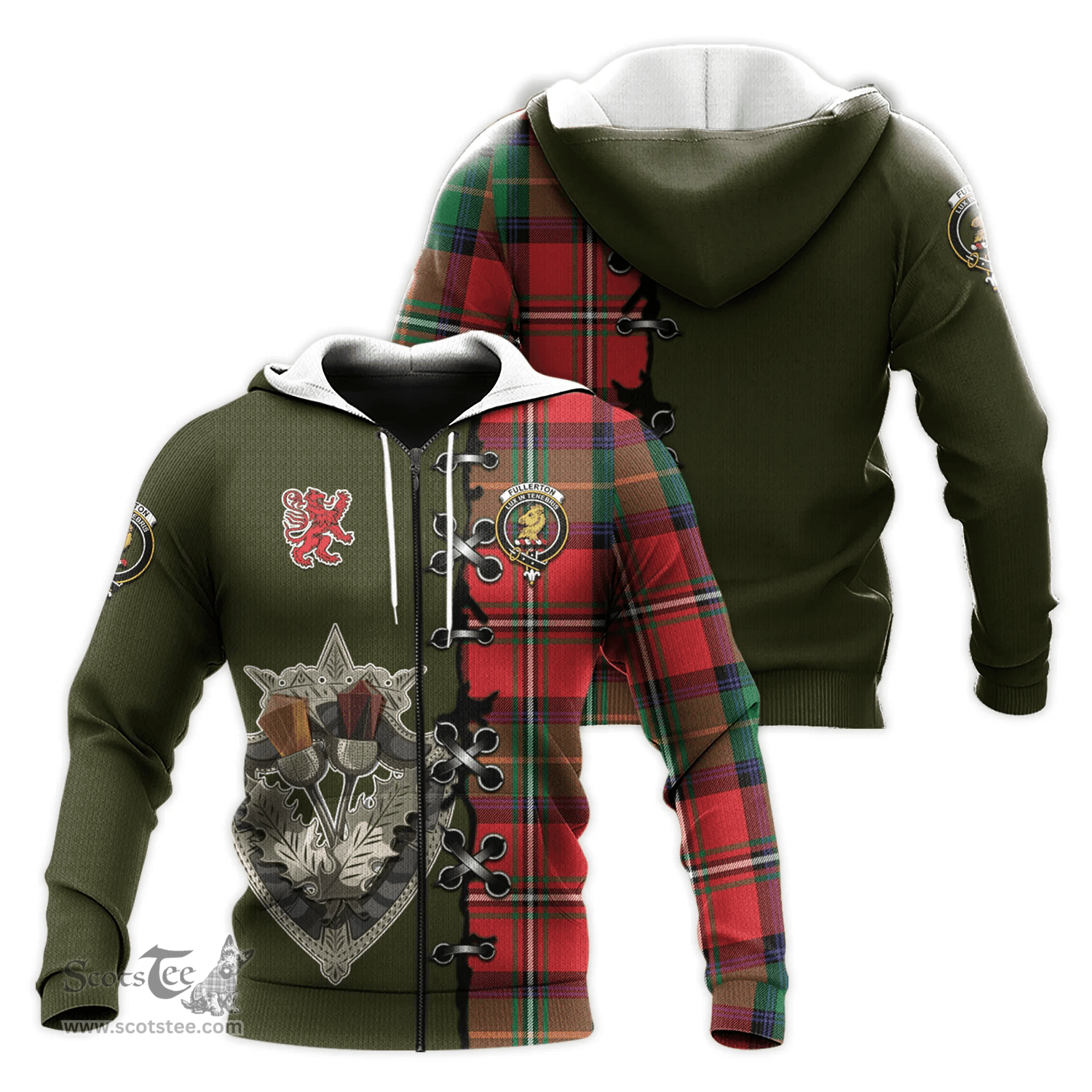 Scottish Fullerton Clan Tartan Hoodie - Lion Rampant And Celtic Thistle Style Scottish Plaid Tartan Plaid