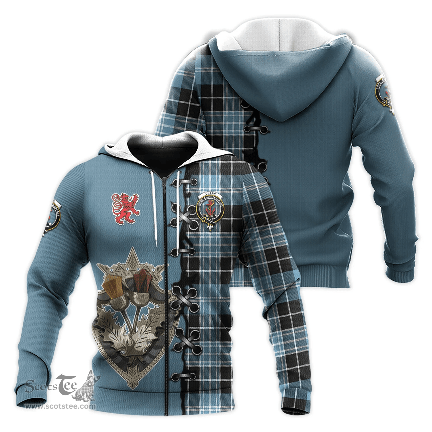 Scottish Clark Ancient Clan Tartan Hoodie - Lion Rampant And Celtic Thistle Style Scottish Plaid Tartan Plaid
