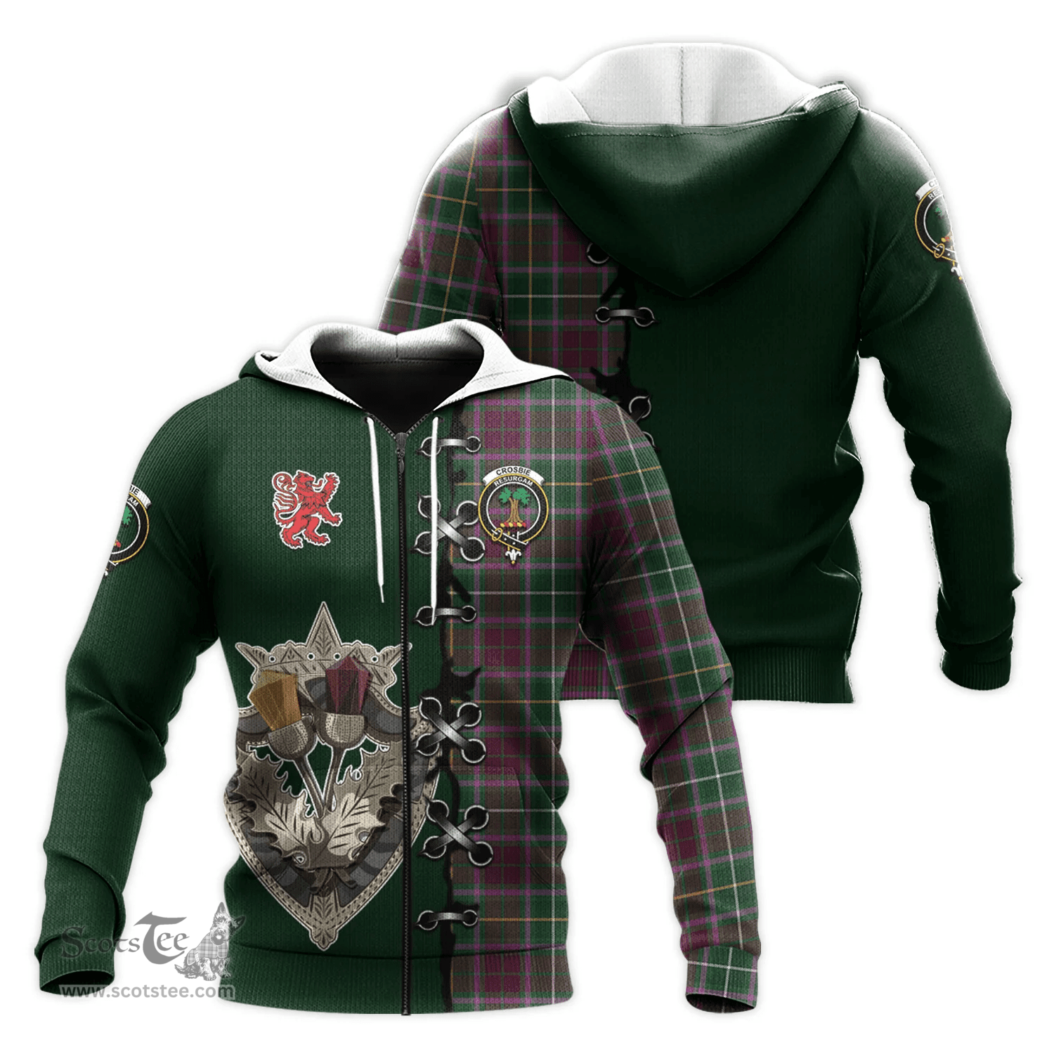 Scottish Crosbie Clan Tartan Hoodie - Lion Rampant And Celtic Thistle Style Scottish Plaid Tartan Plaid