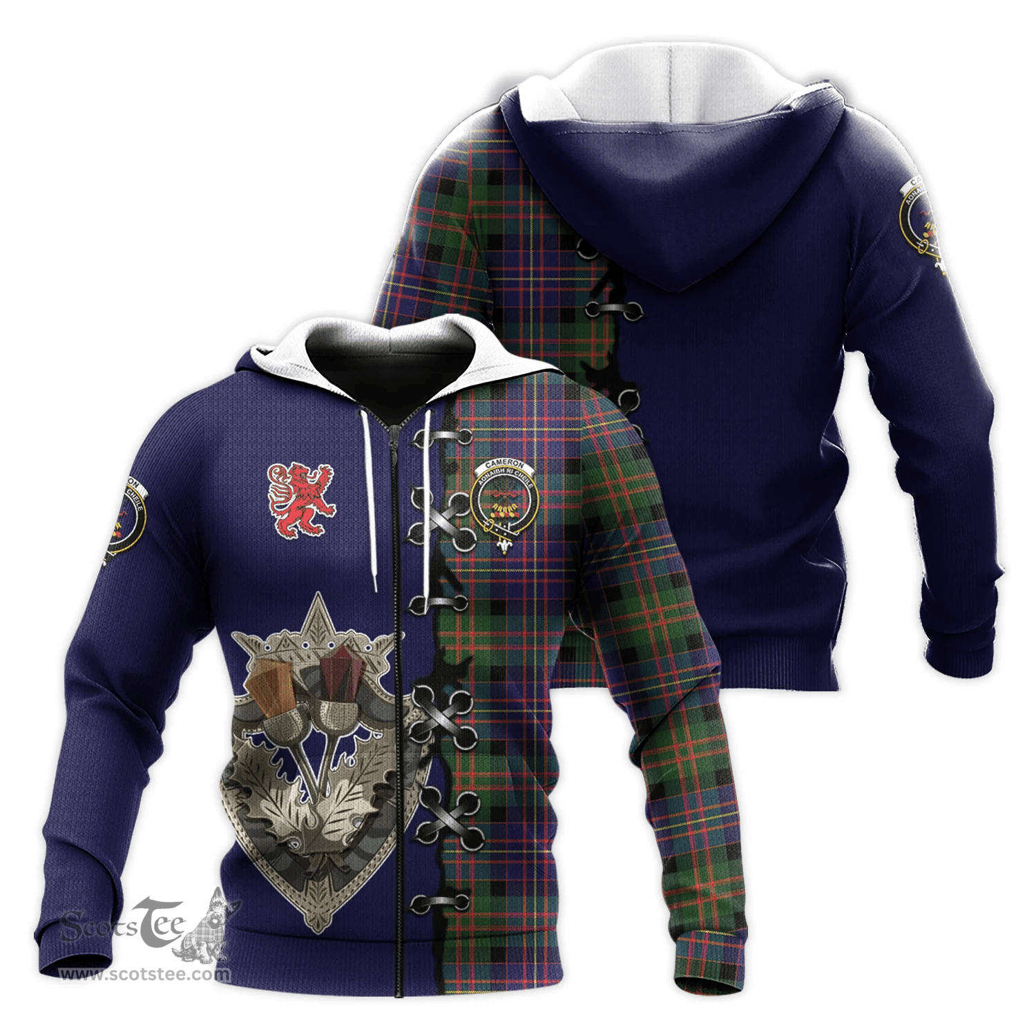 Scottish Cameron of Erracht Modern Clan Tartan Hoodie - Lion Rampant And Celtic Thistle Style Scottish Plaid Tartan Plaid