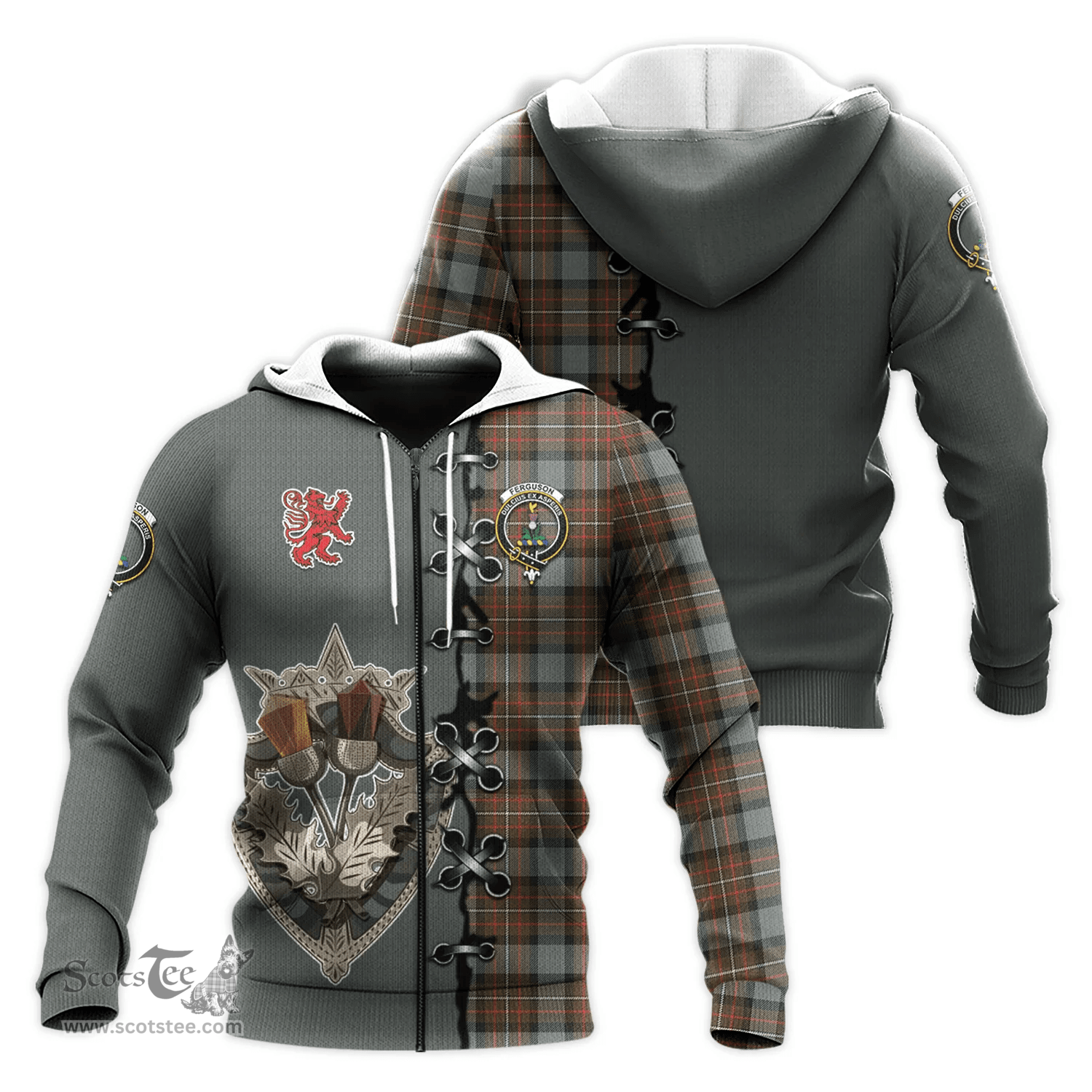 Scottish Ferguson Weathered Clan Tartan Hoodie - Lion Rampant And Celtic Thistle Style Scottish Plaid Tartan Plaid